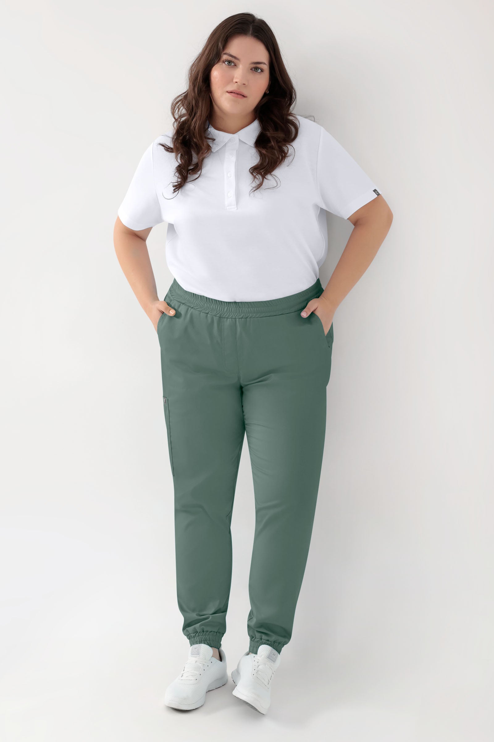 GREEN Stretch broek dames - joggingbroek style donkergroen