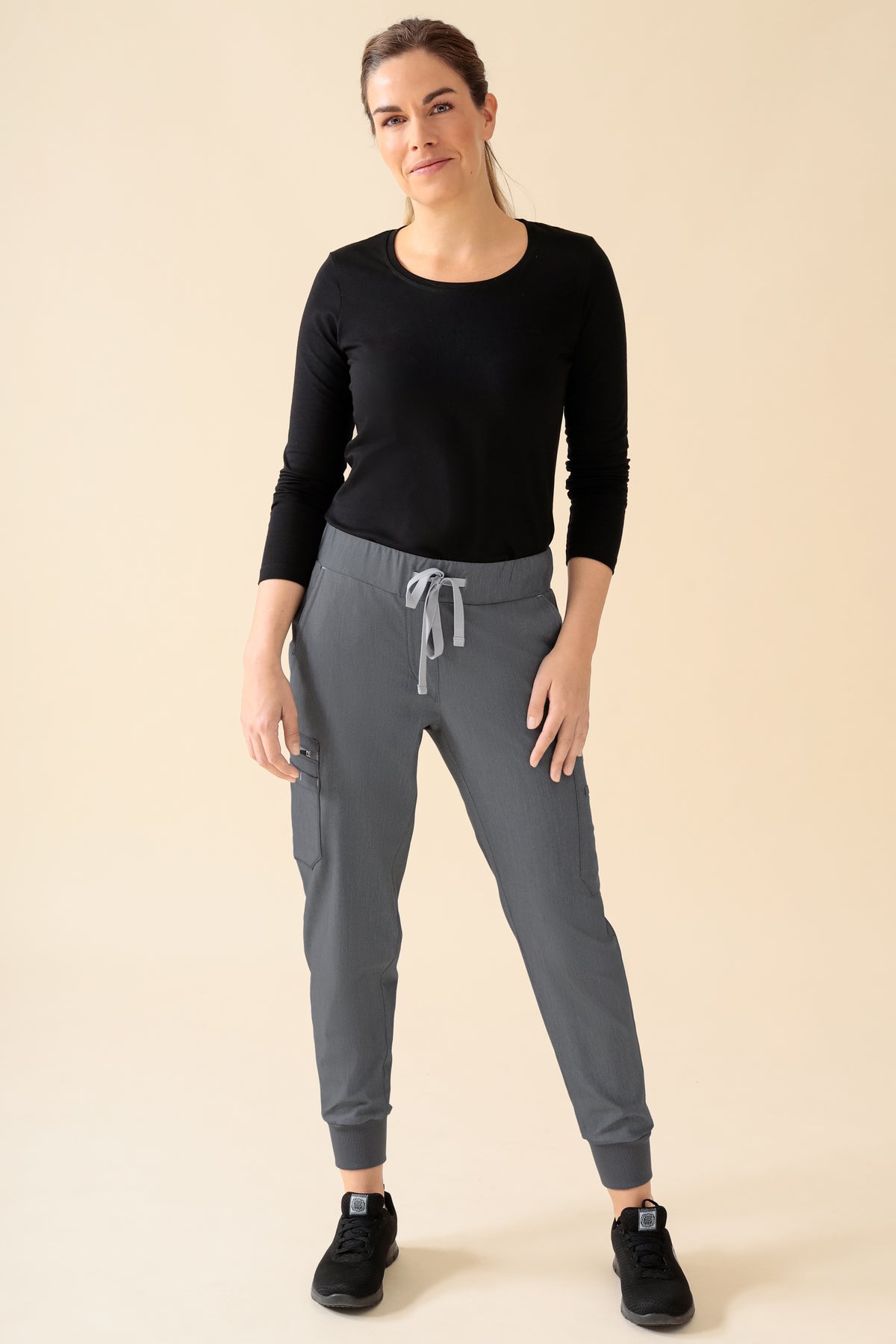 KAERE broek dames - zoom met elastische boord korte maat met beenzak grijs melange, Voorzijde view
