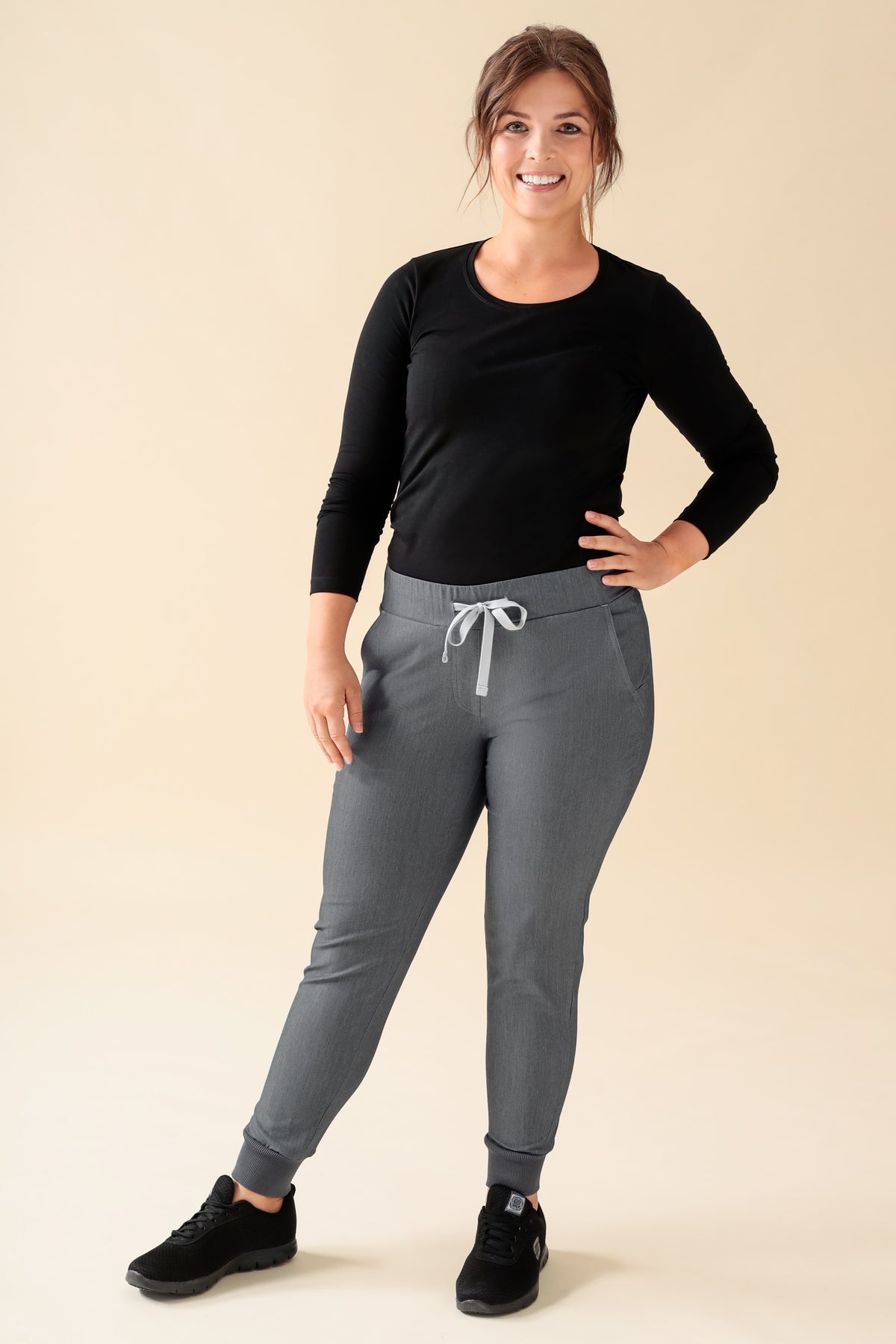 KAERE broek dames - zoom met elastische boord korte maat zonder beenzak grijs melange