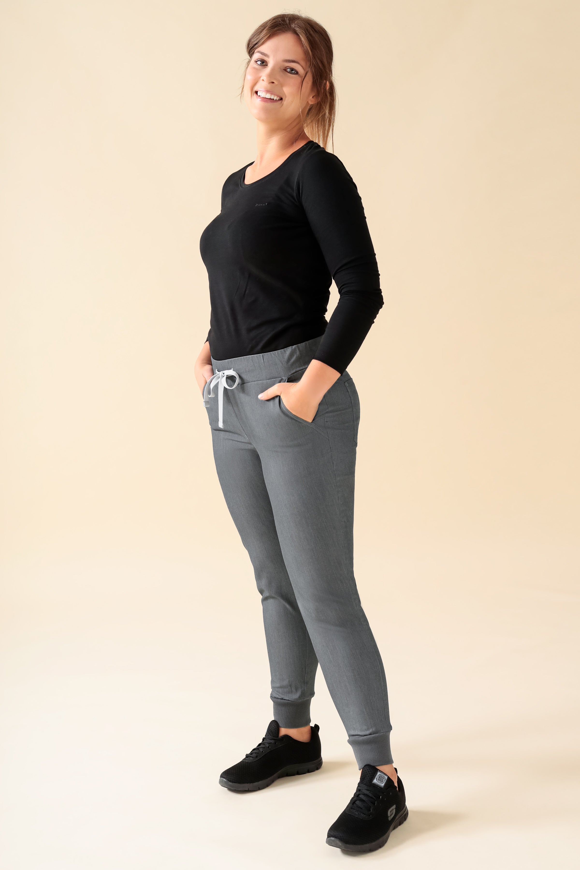 KAERE broek dames - zoom met elastische boord korte maat zonder beenzak grijs melange