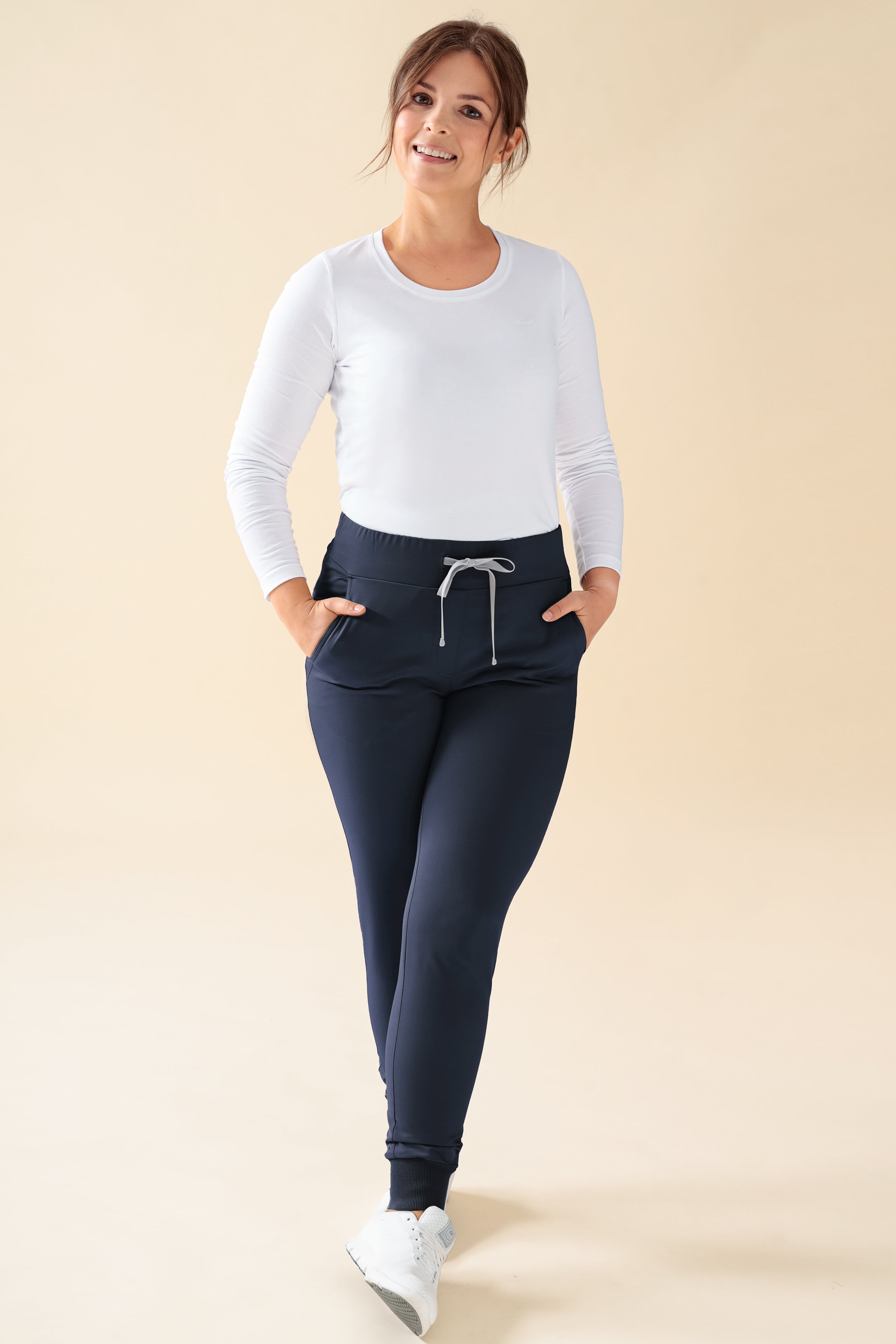 KAERE broek dames - zoom met elastische boord korte maat zonder beenzak navy