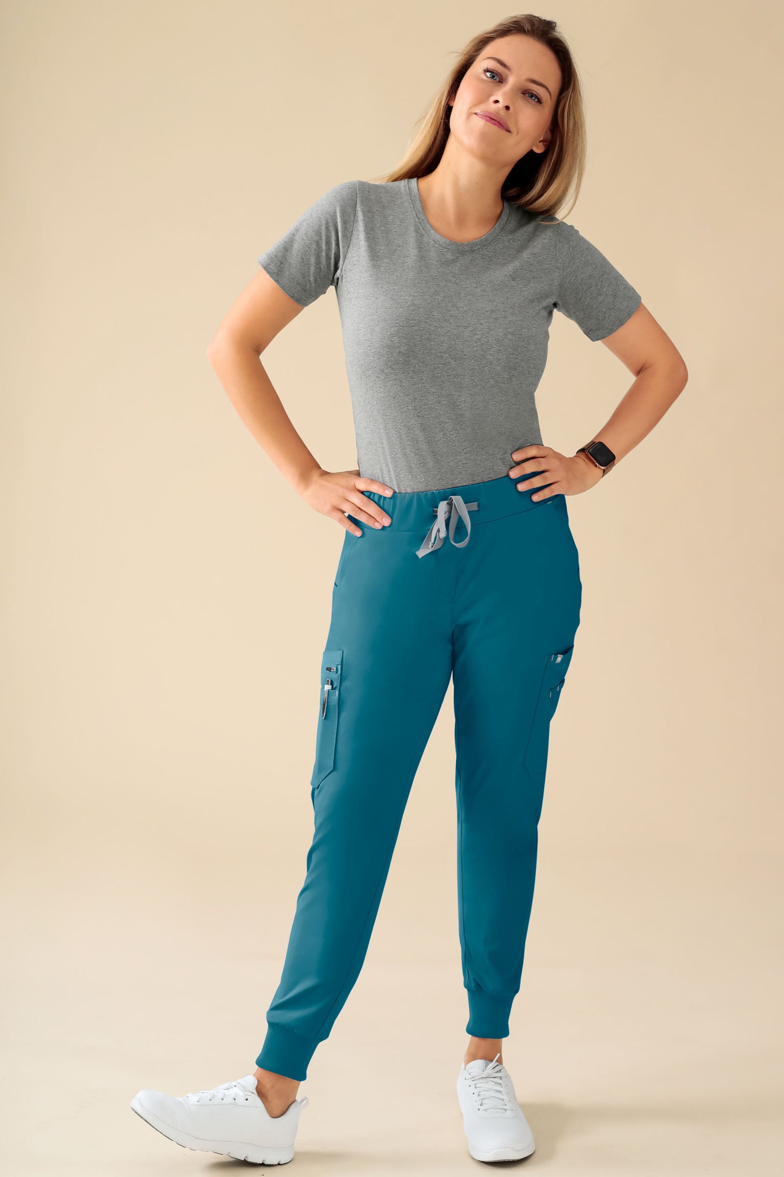KAERE broek dames - zoom met elastische boord korte maat met beenzak petrol