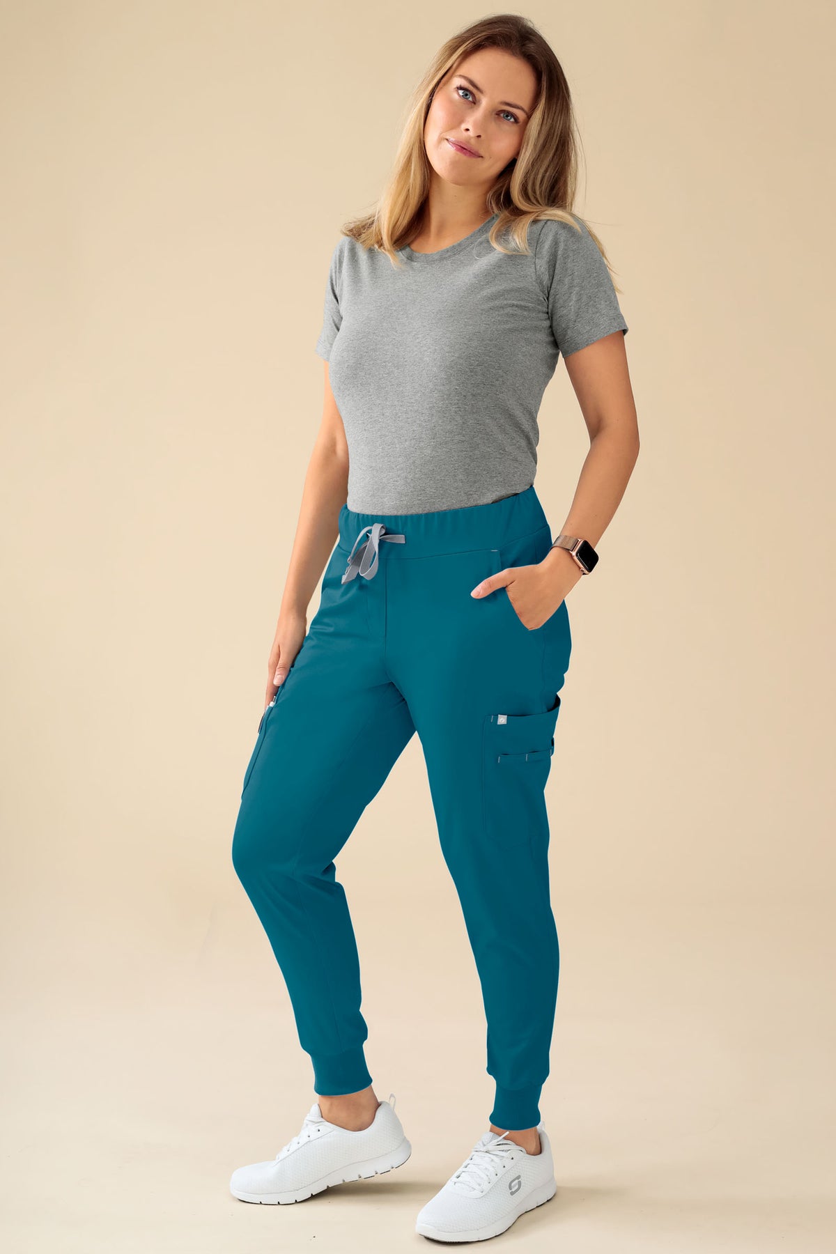 KAERE broek dames - zoom met elastische boord korte maat met beenzak petrol