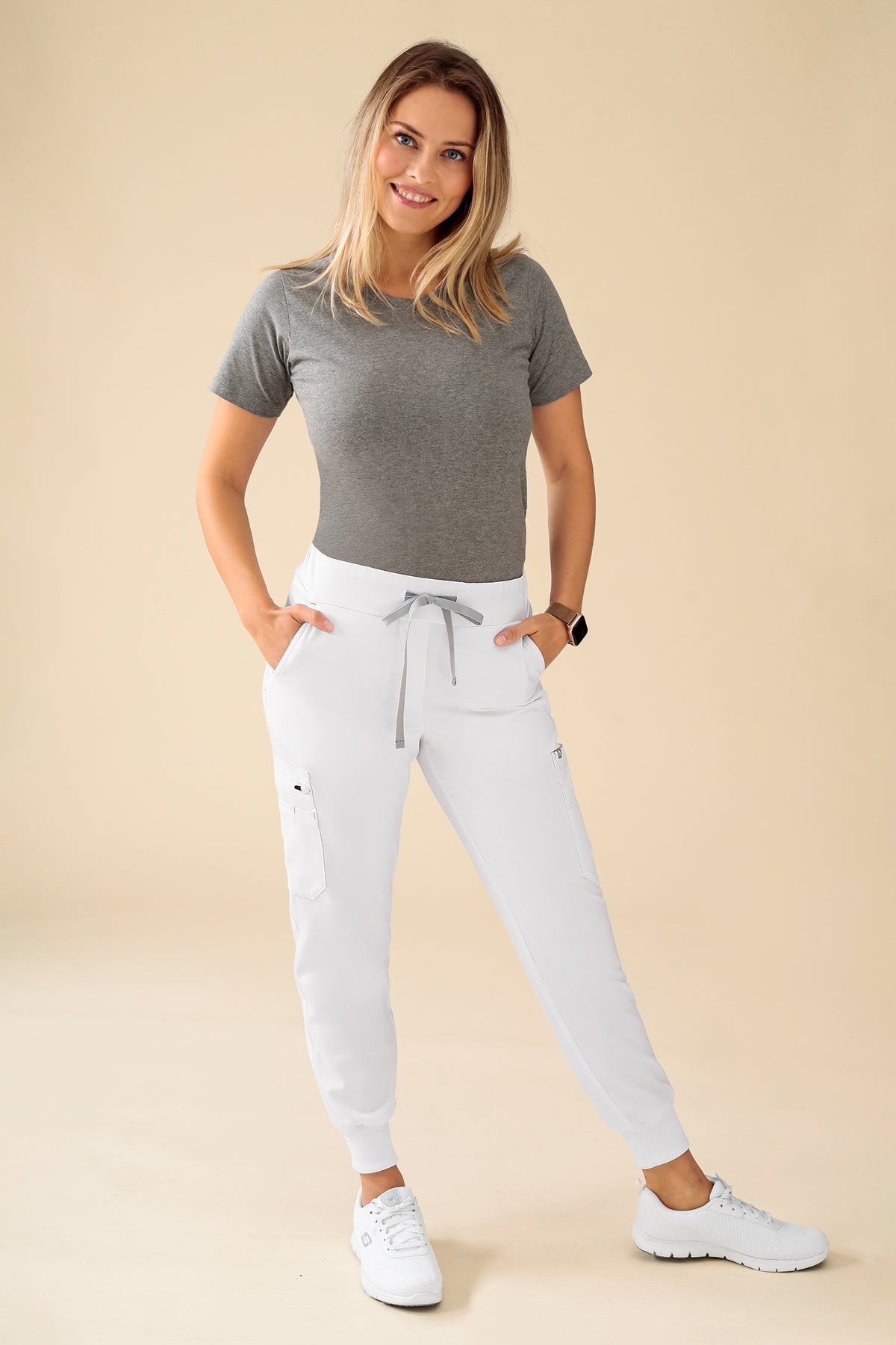KAERE broek dames - zoom met elastische boord korte maat met beenzak wit
