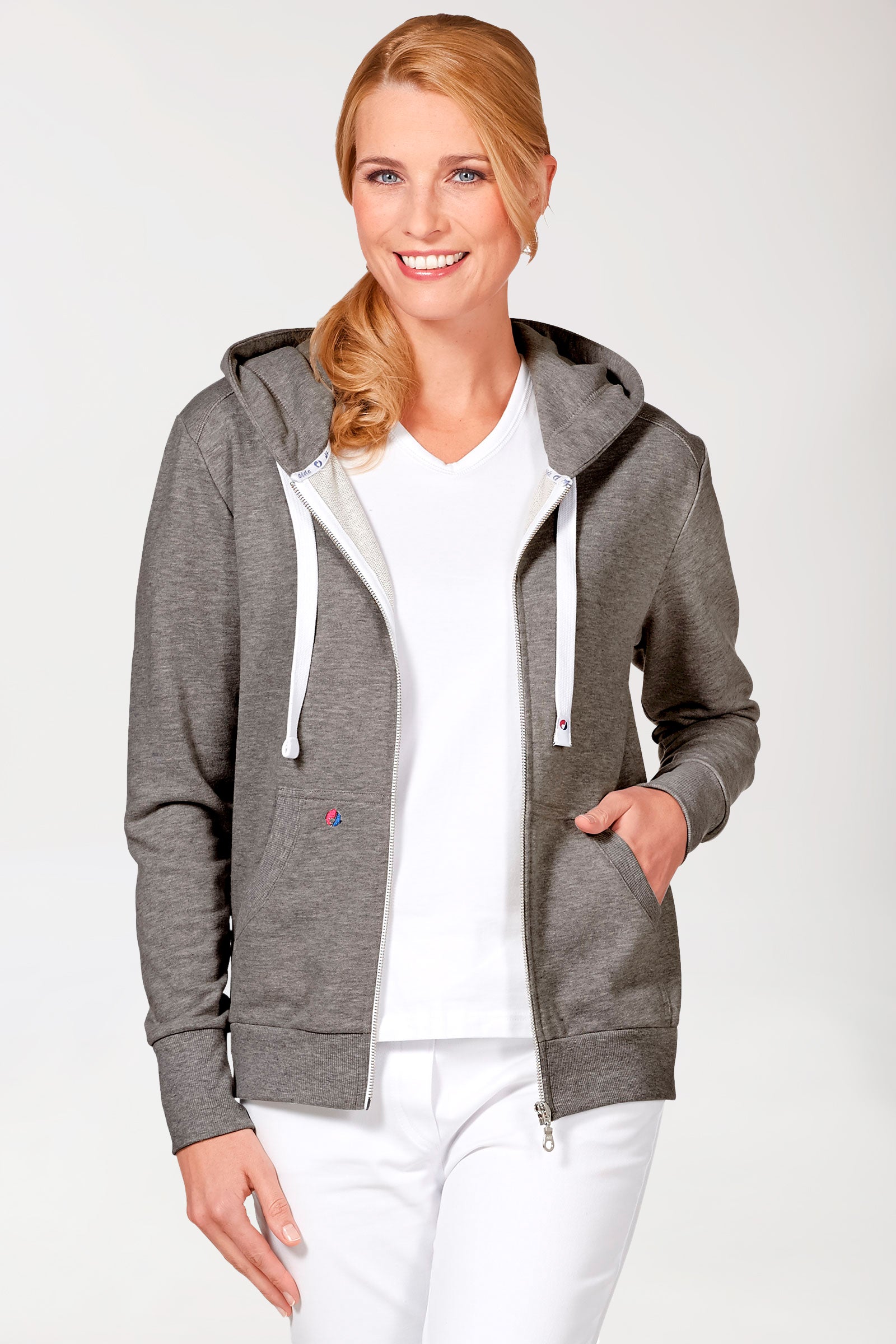 Sweatjack dames - met capuchon grijs melange
