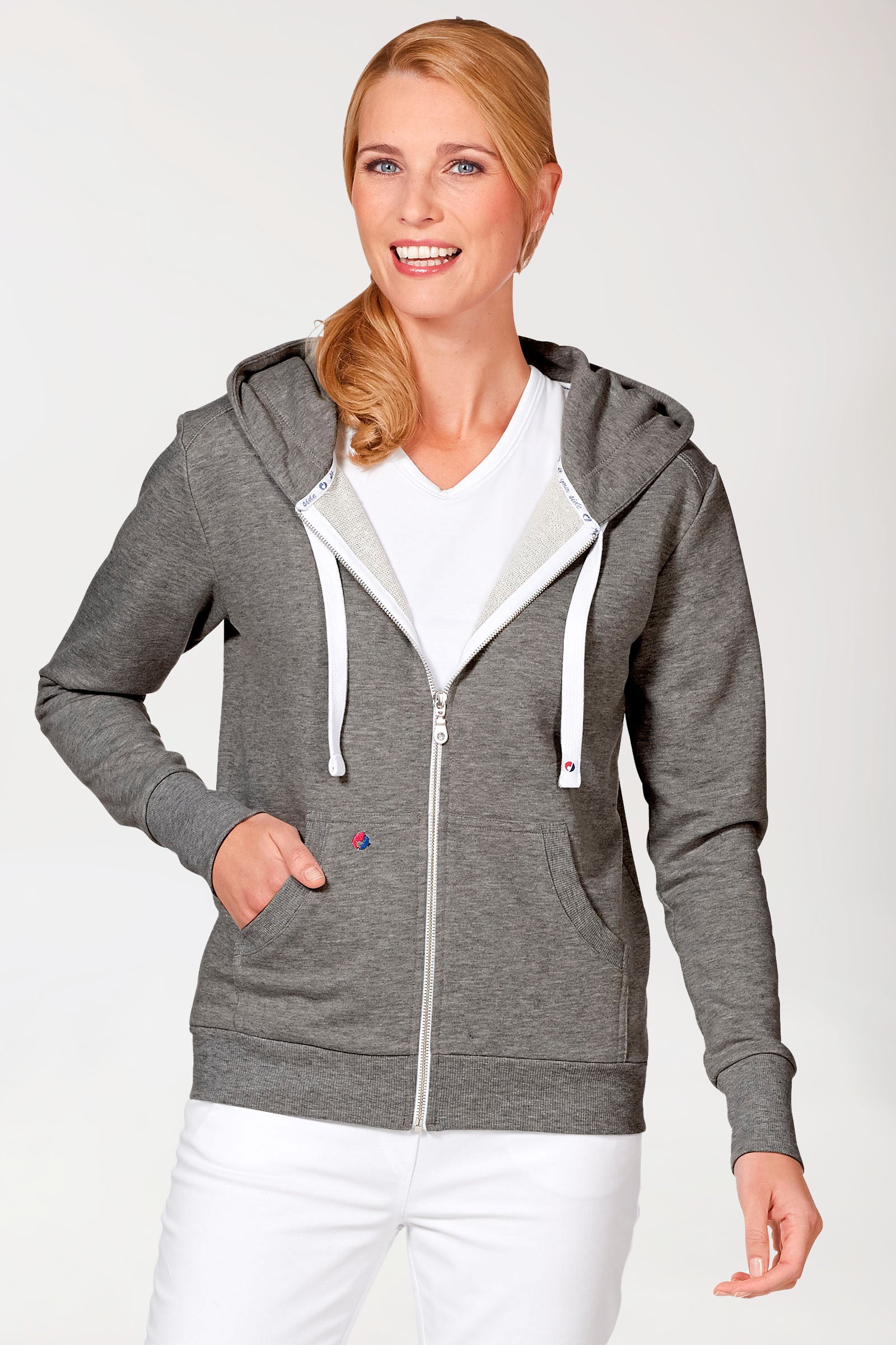 Sweatjack dames - met capuchon grijs melange