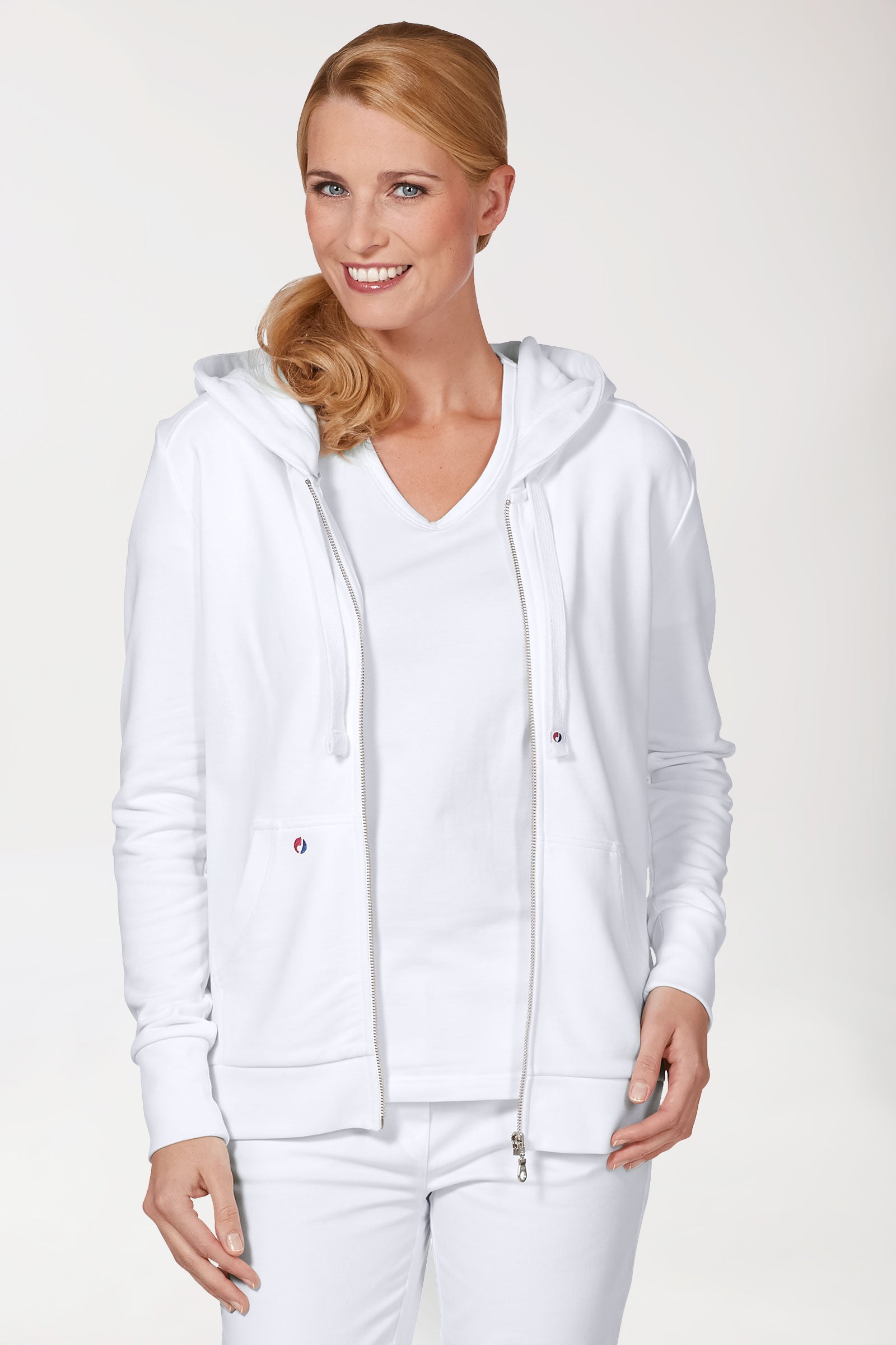 Sweatjack dames - met capuchon wit
