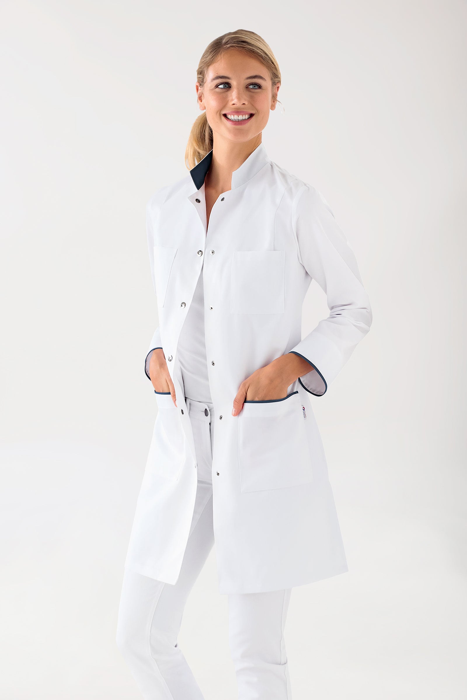 Korte jas dames - opstaande kraag wit/navy