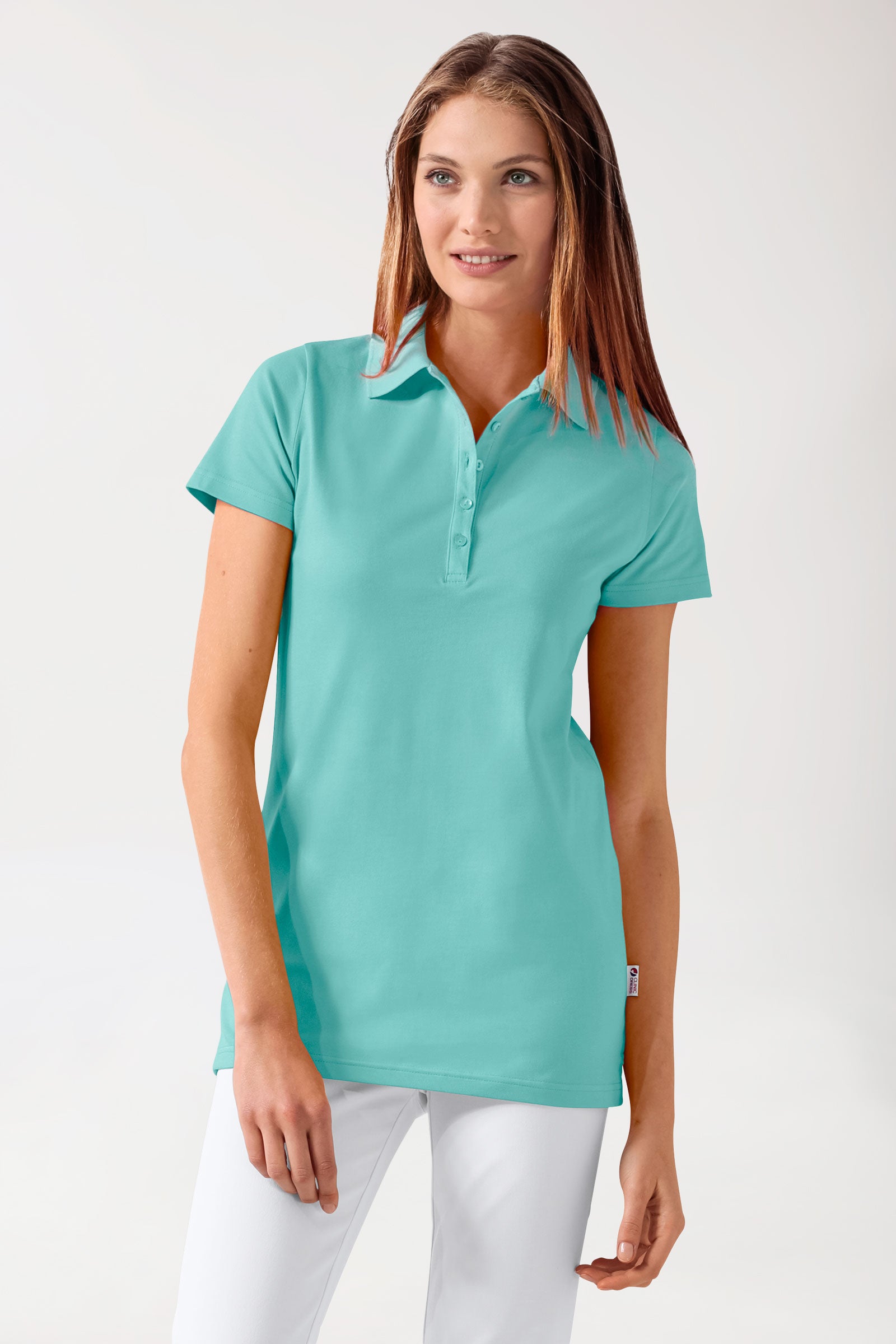 Stretch longshirt dames - polokraag aqua green