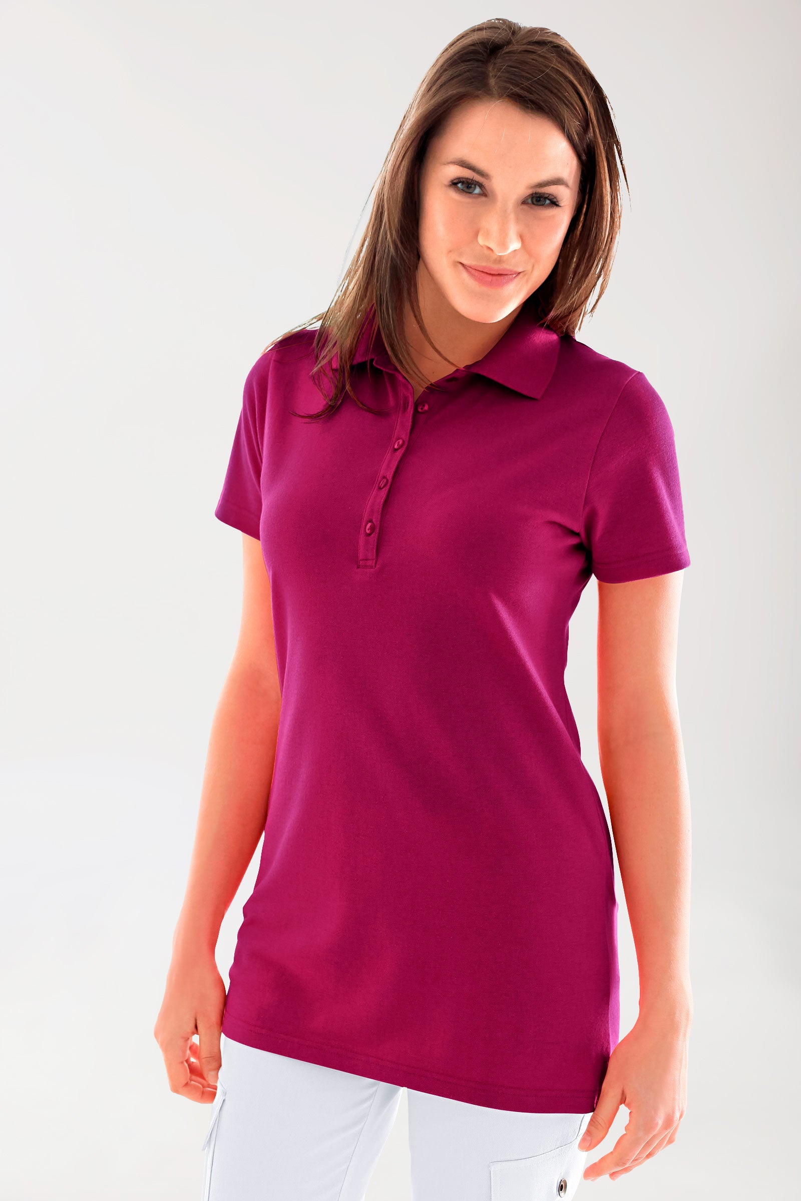 Stretch longshirt dames - polokraag berry