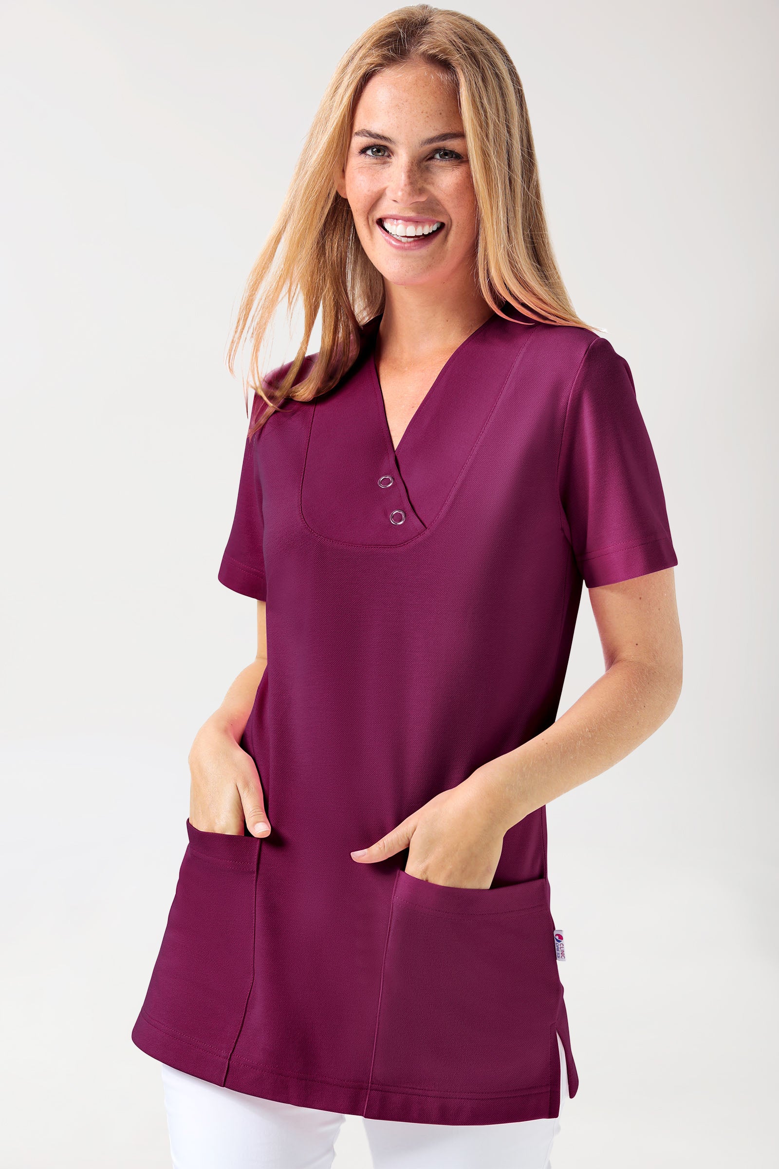Piqué long-shirt dames - V-hals berry