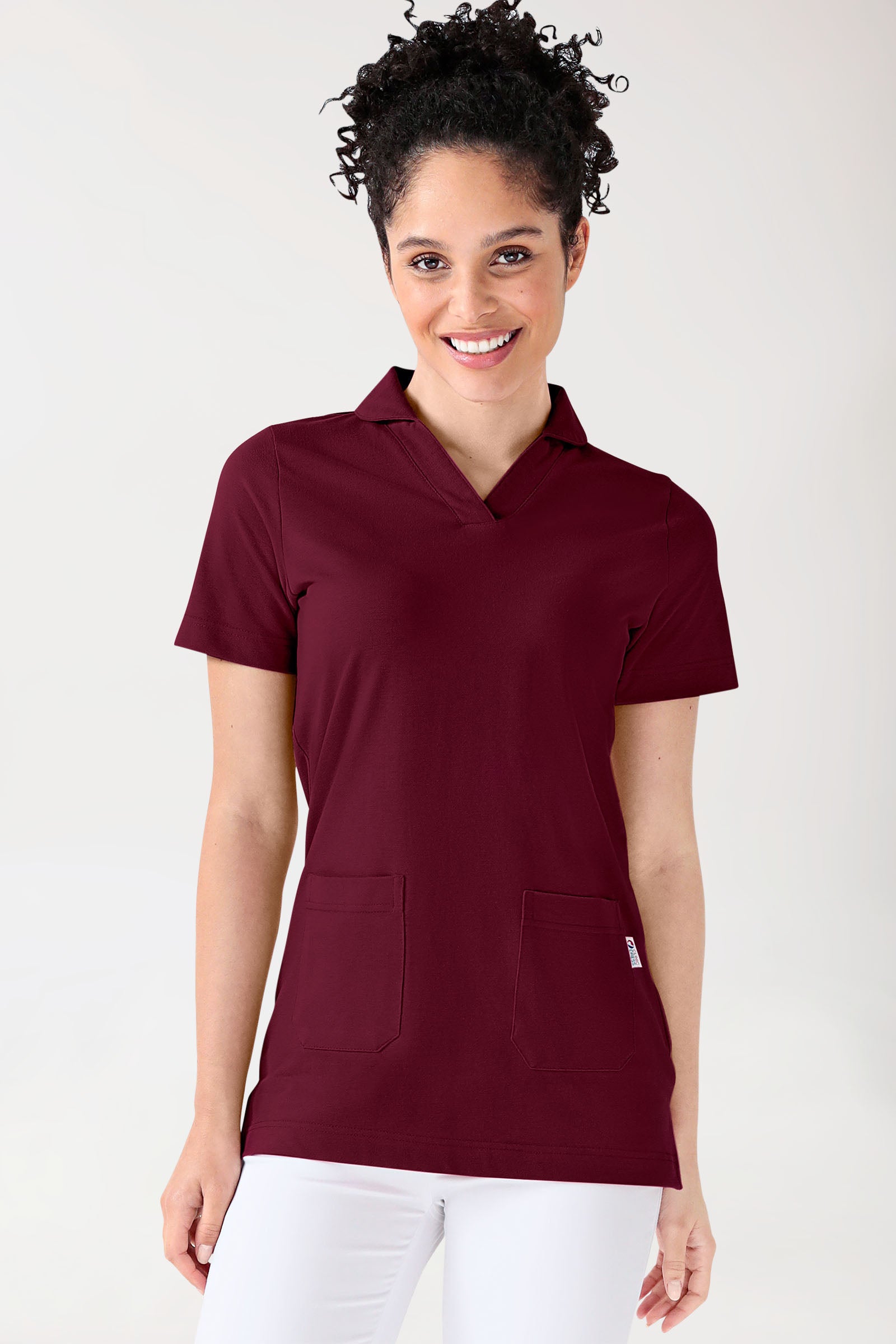 Piqué long-shirt dames - met kraag bordeaux