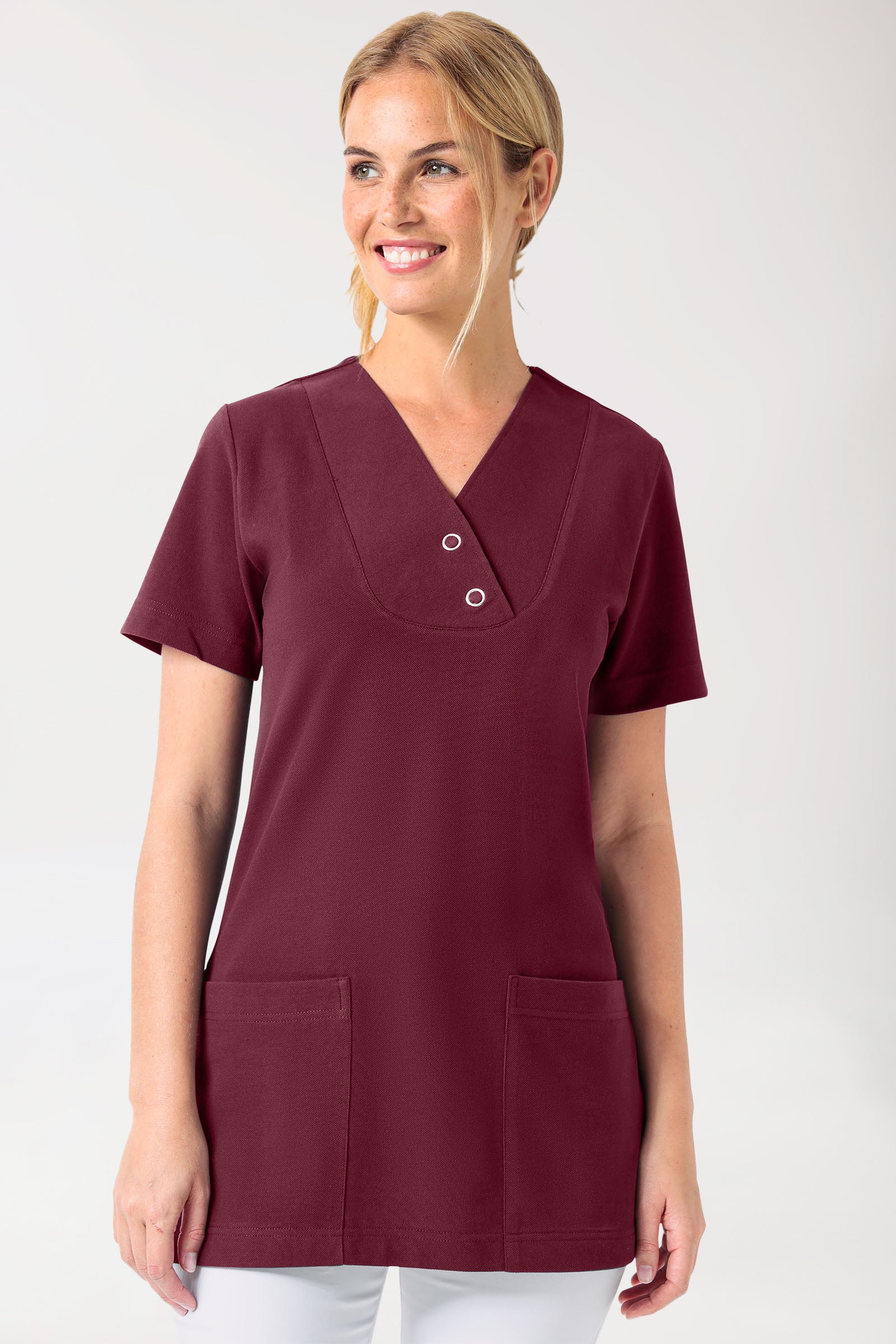 Piqué long-shirt dames - V-hals bordeaux