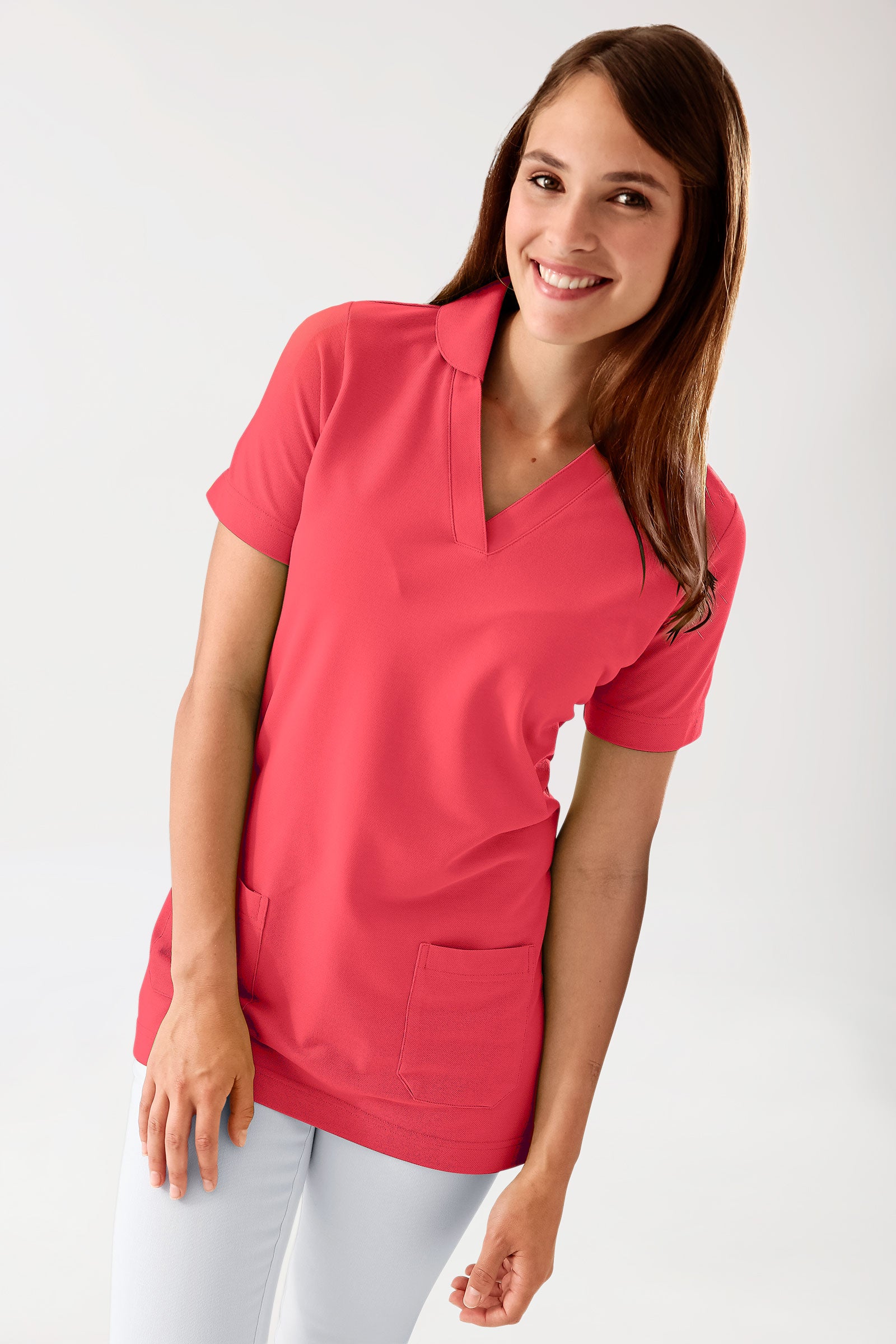 Piqué long-shirt dames - met kraag lipstick