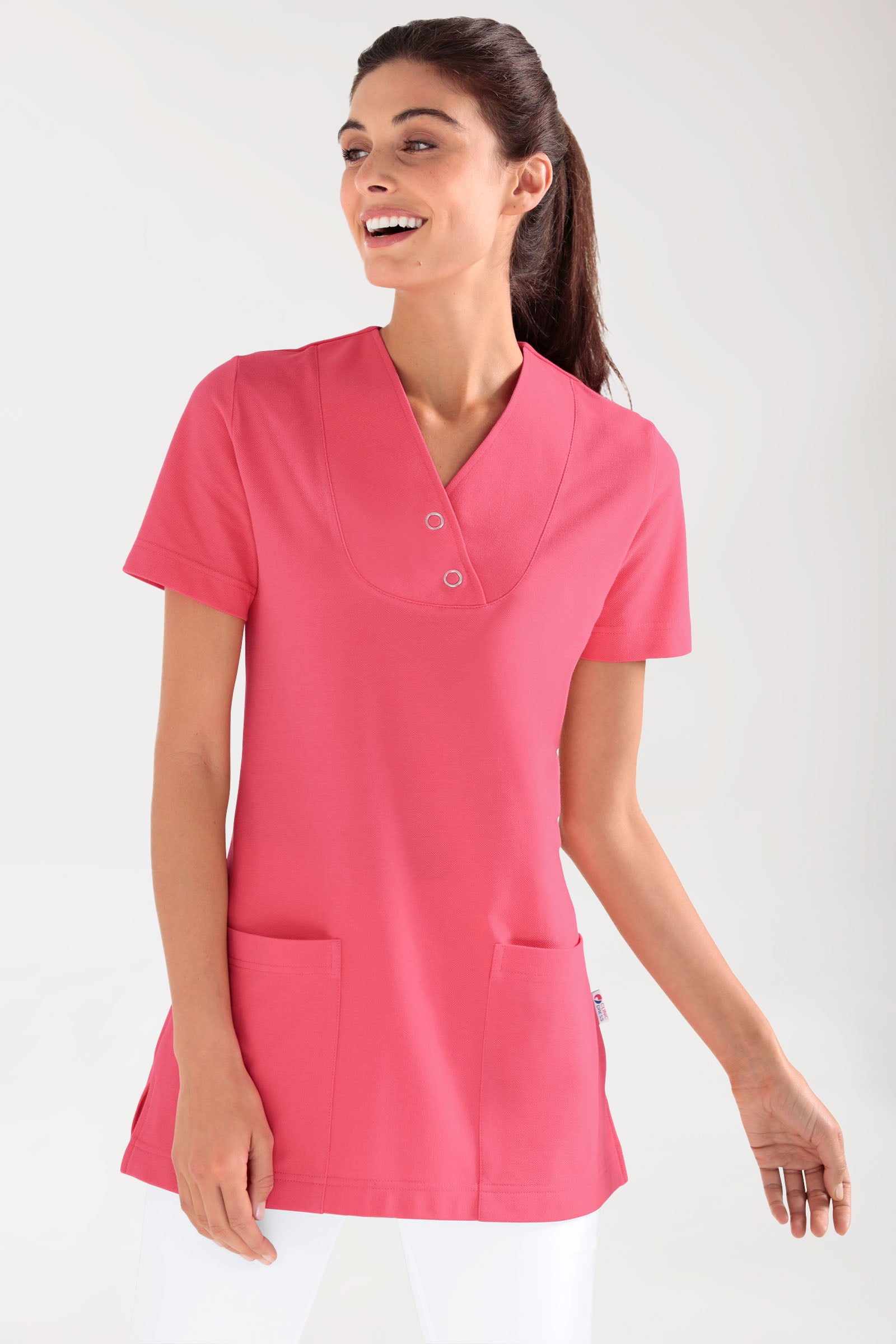 Piqué long-shirt dames - V-hals lipstick