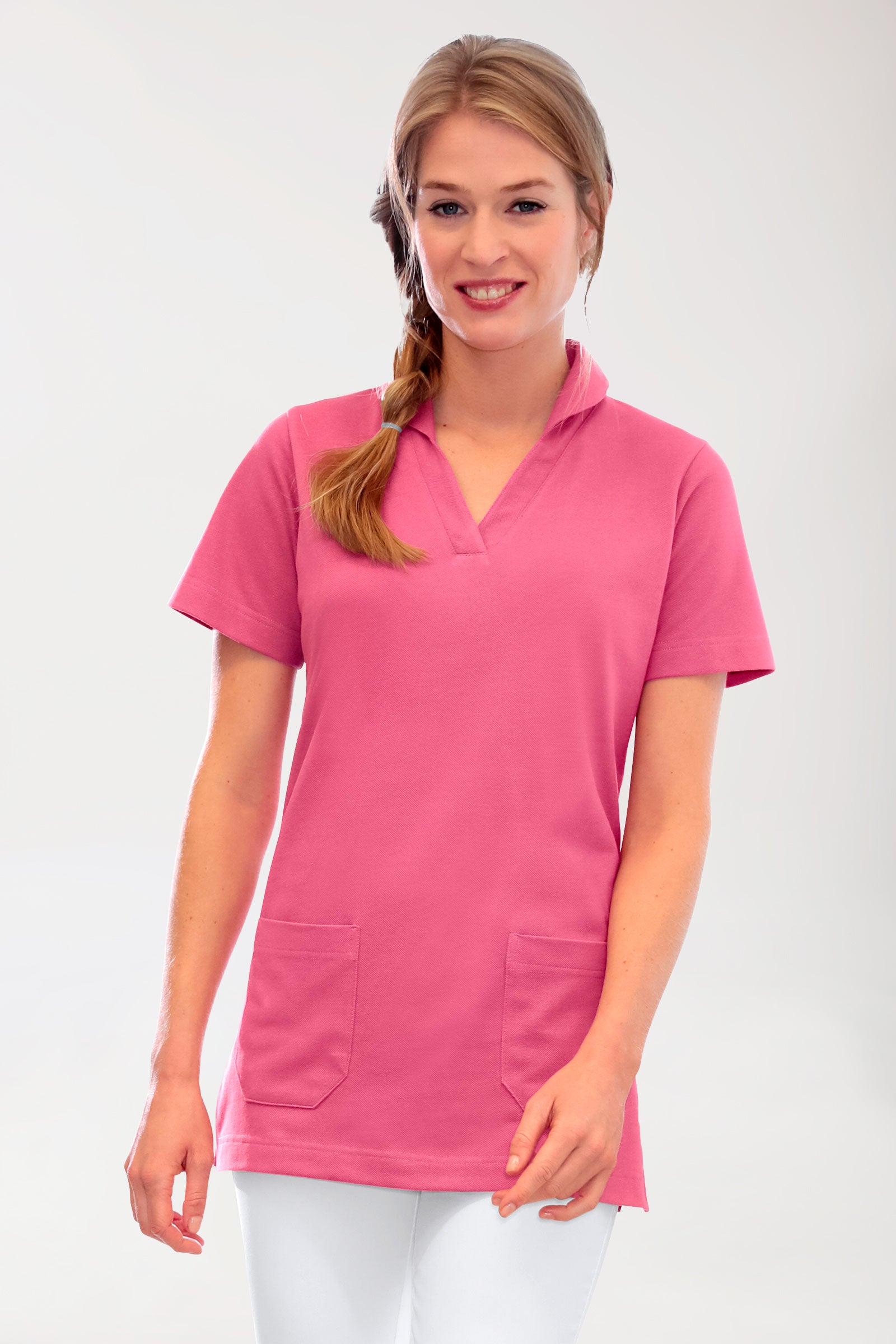 Piqué long-shirt dames - met kraag oudrose