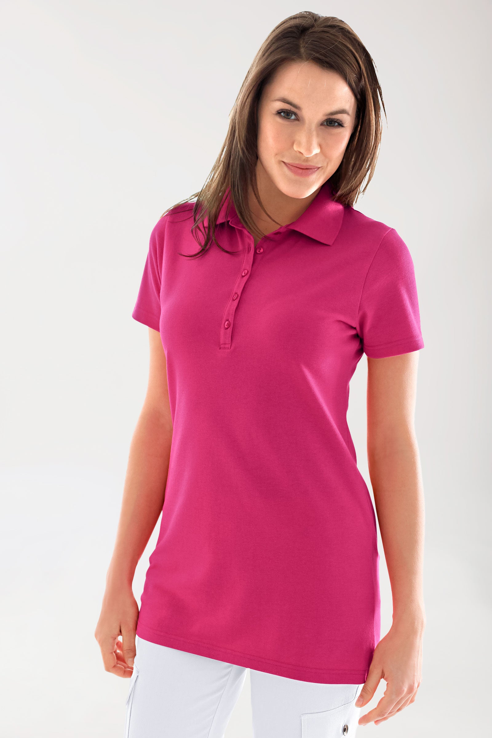 Stretch longshirt dames - polokraag pink