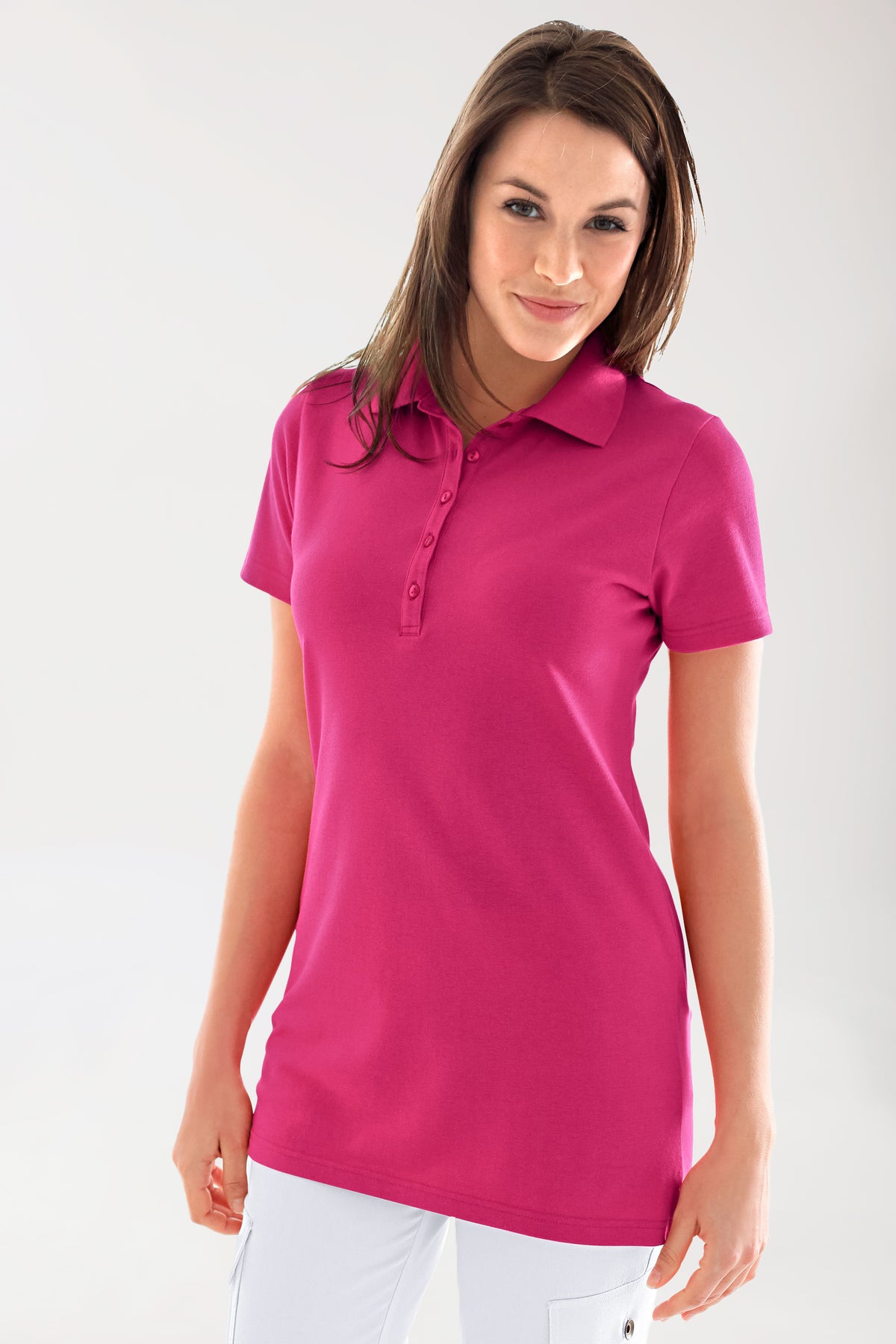 Stretch longshirt dames - polokraag pink