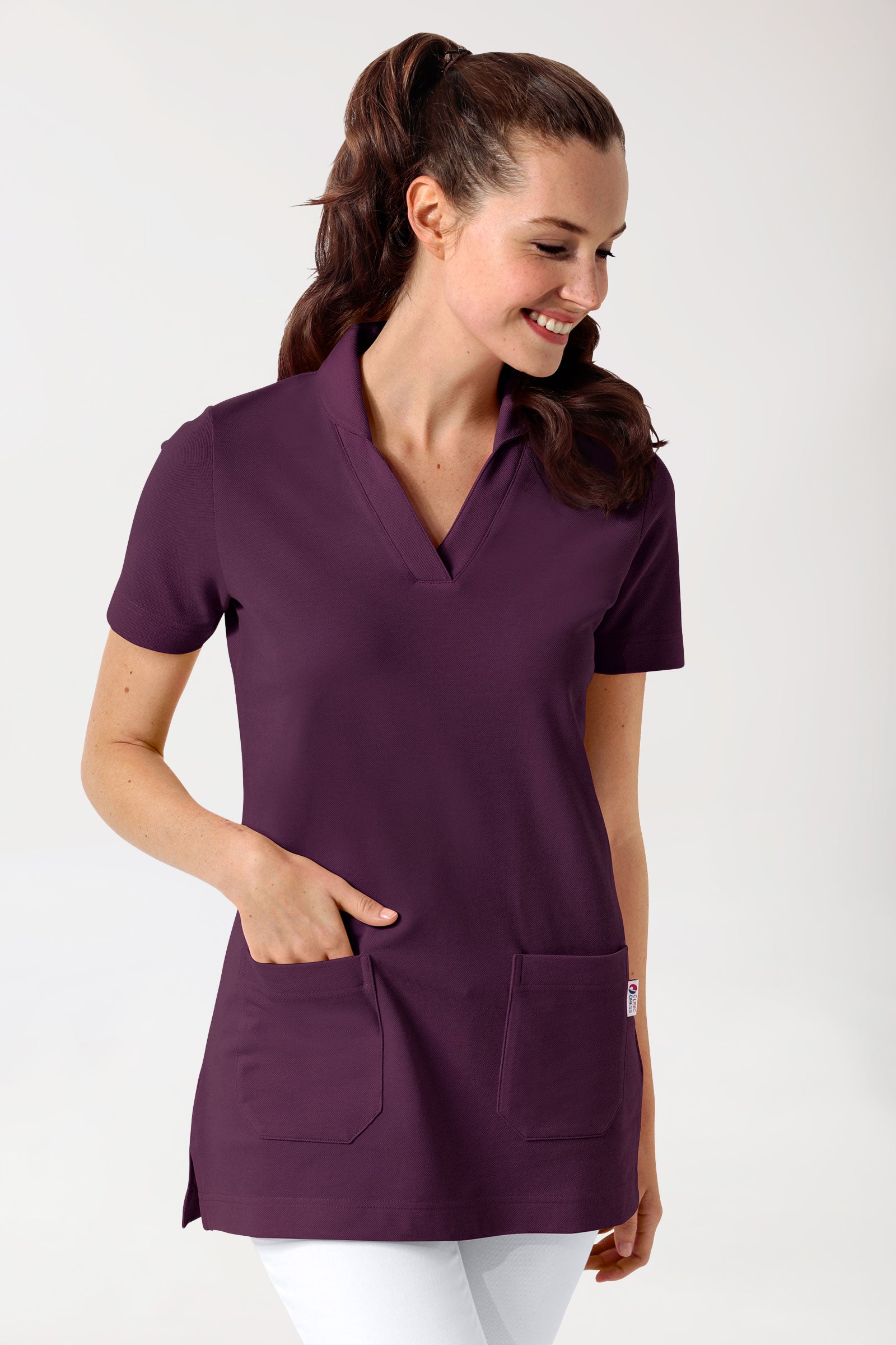 Piqué long-shirt dames - met kraag pruimen