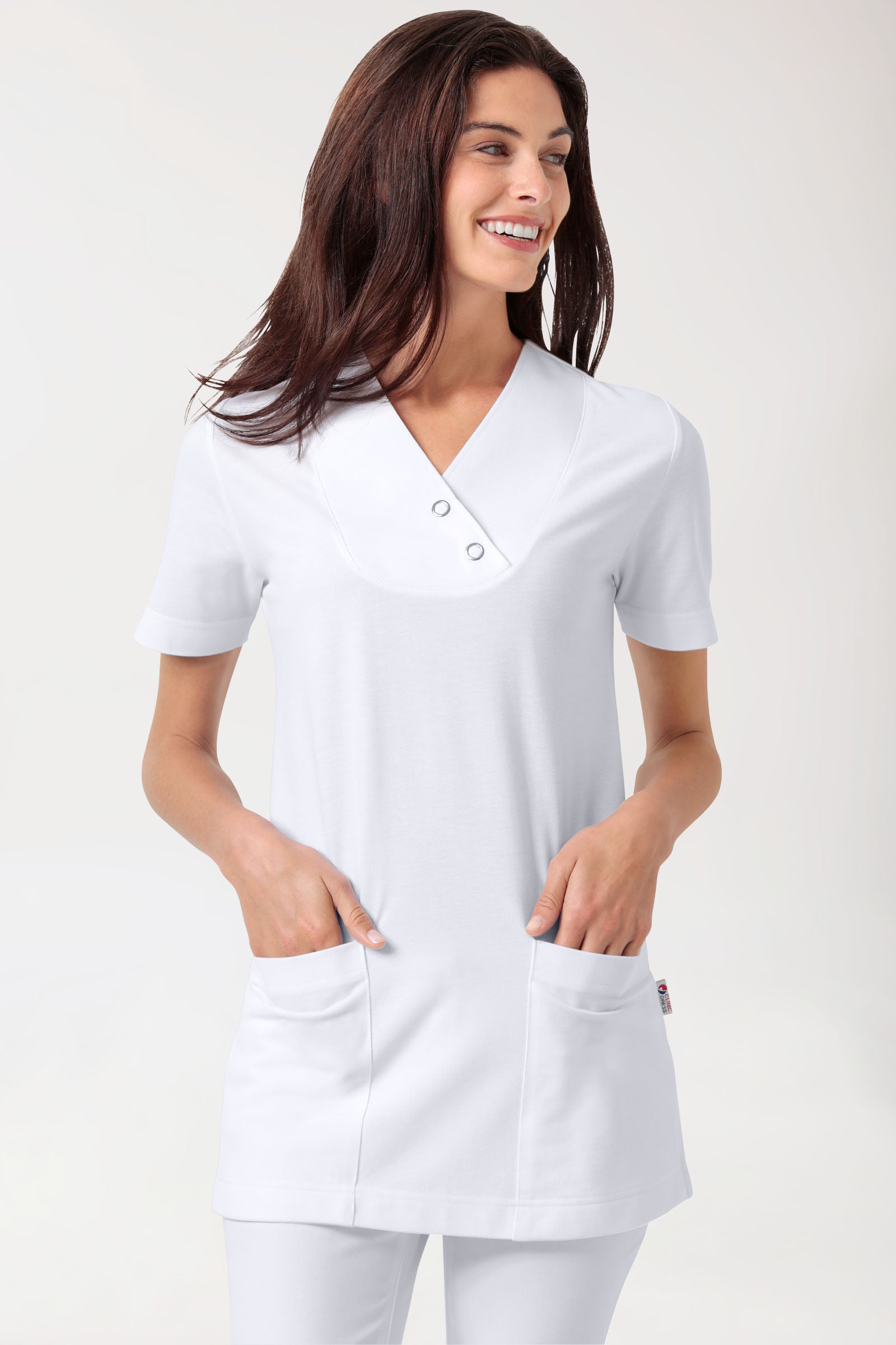 Piqué long-shirt dames - V-hals wit
