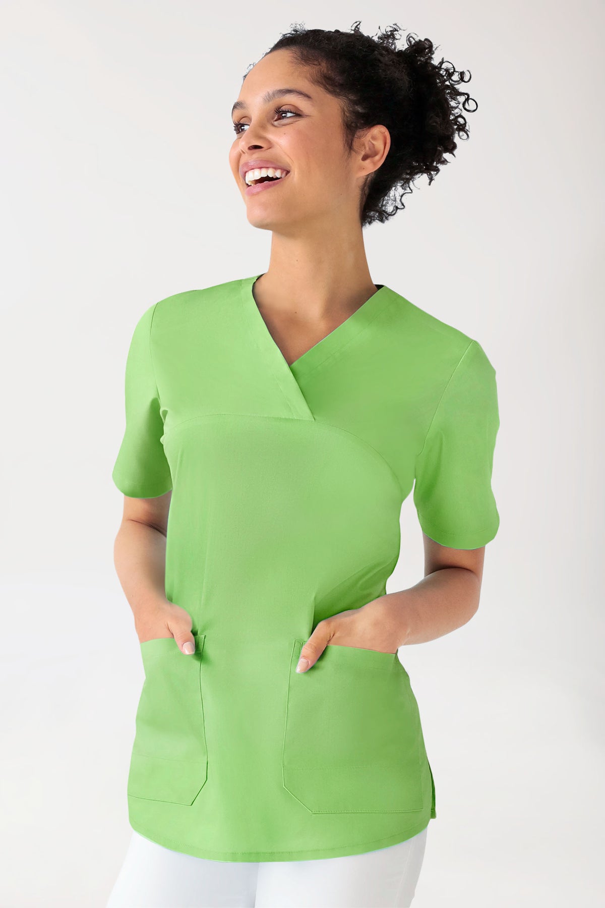 Stretch longshirt dames - V-hals appelgroen