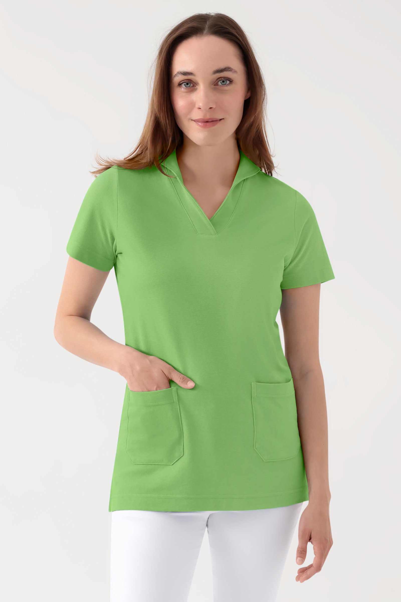 COMFY FLEX stretch oversteektuniek dames - sjaalkraag appelgroen