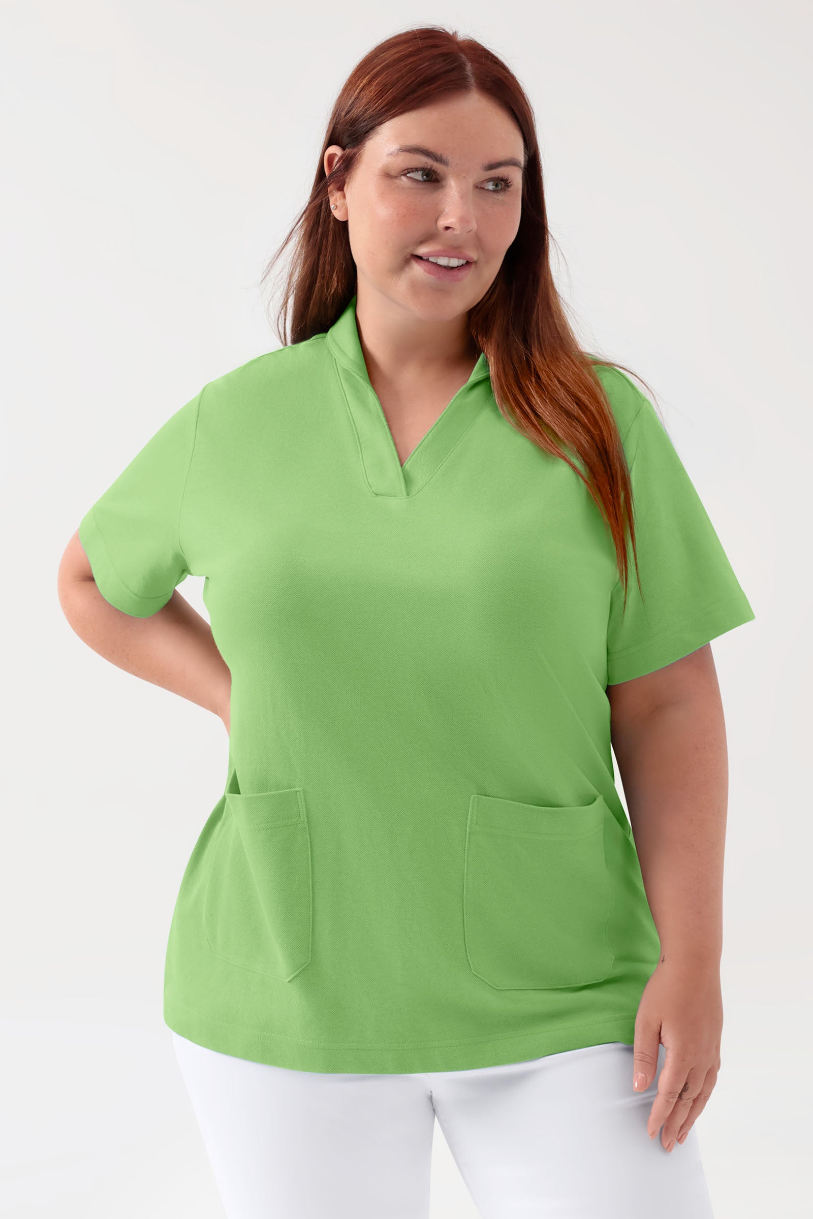 COMFY FLEX stretch oversteektuniek dames - sjaalkraag appelgroen