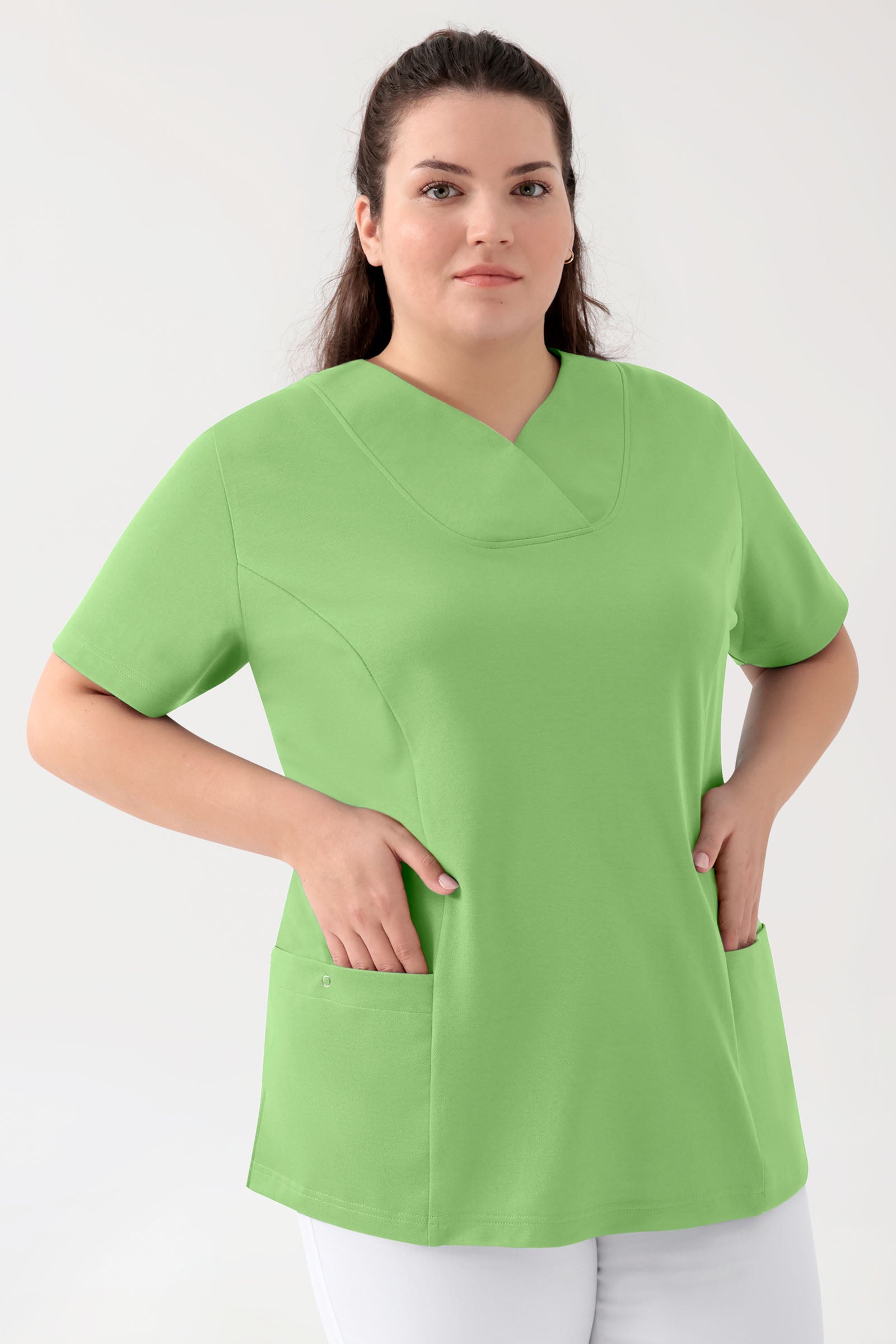 COMFY FLEX stretch oversteektuniek dames - hartvormige hals appelgroen