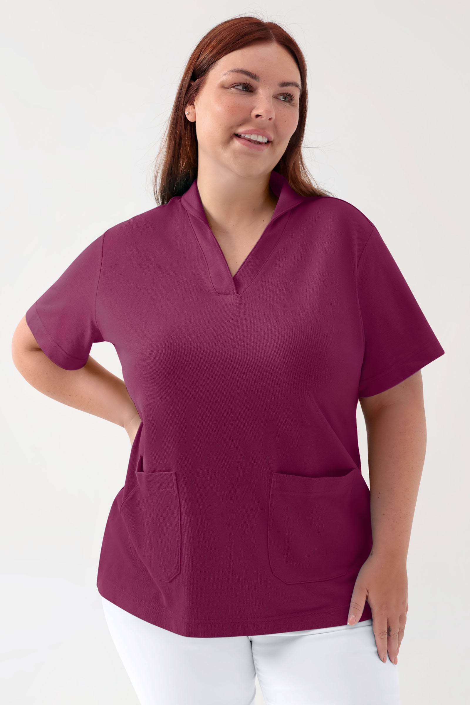 COMFY FLEX stretch oversteektuniek dames - sjaalkraag berry, Voorzijde view