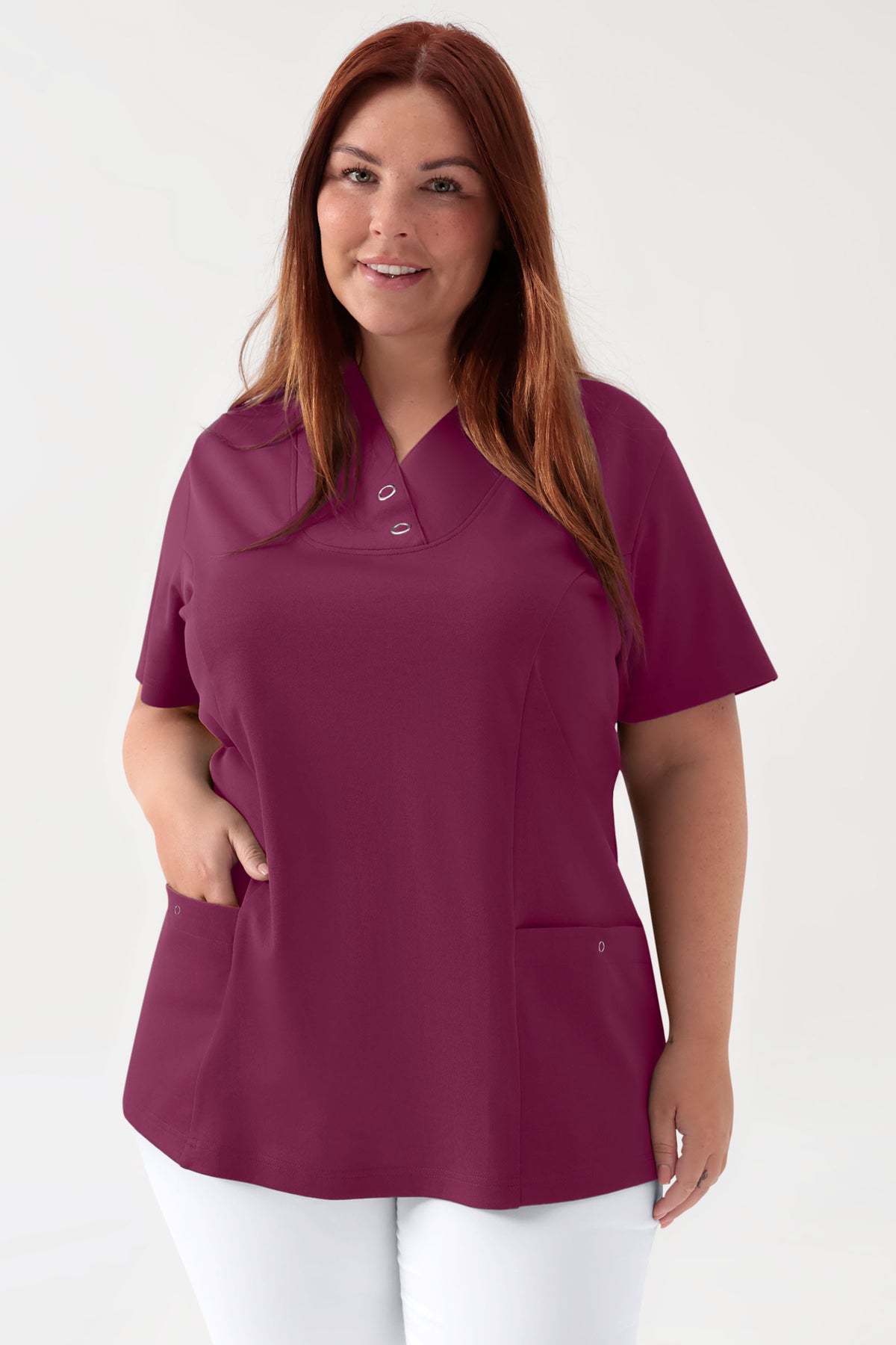 COMFY FLEX stretch oversteektuniek dames - met drukknopen berry