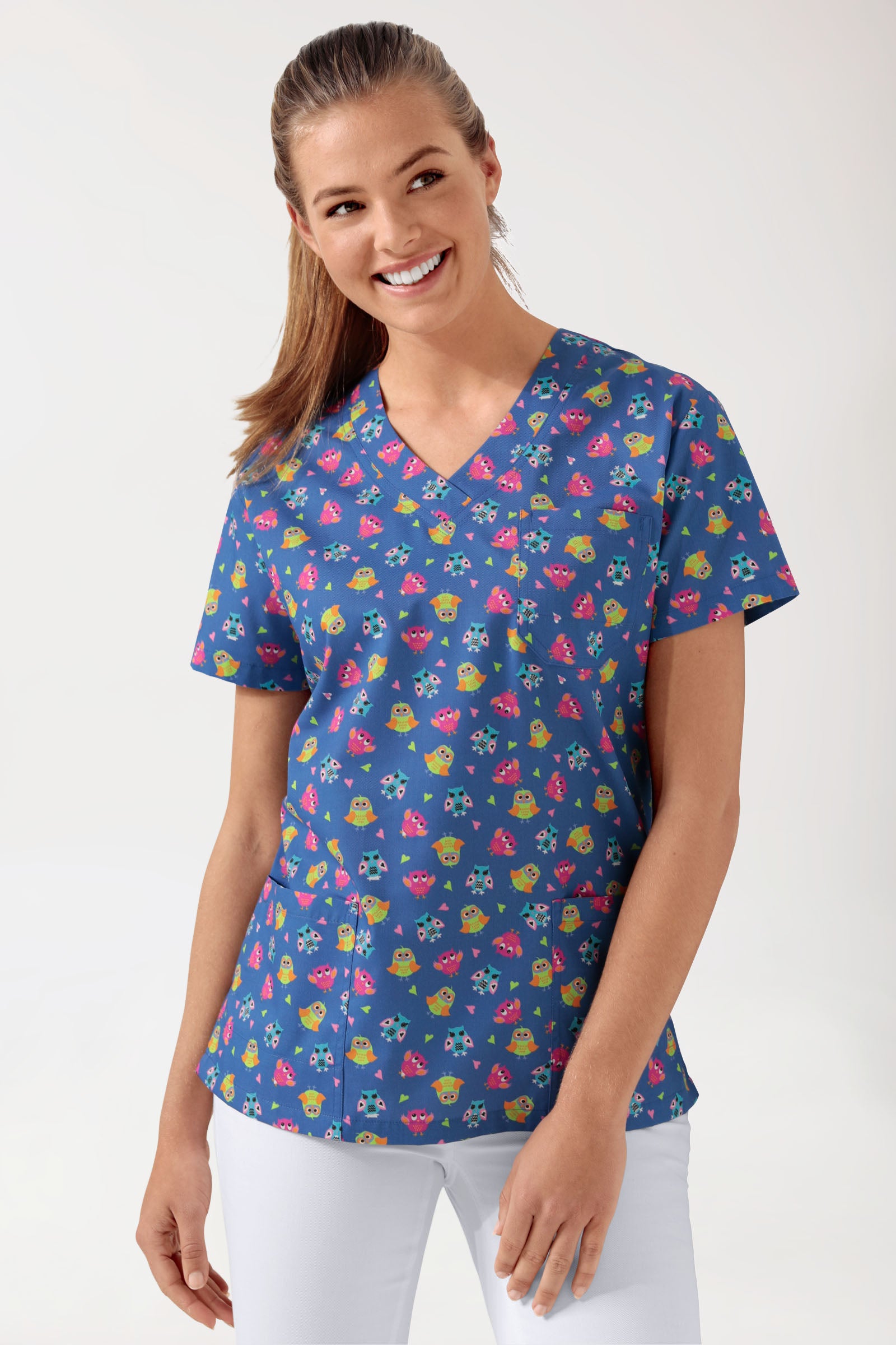Lichte oversteektuniek - all-over print blauw/bont