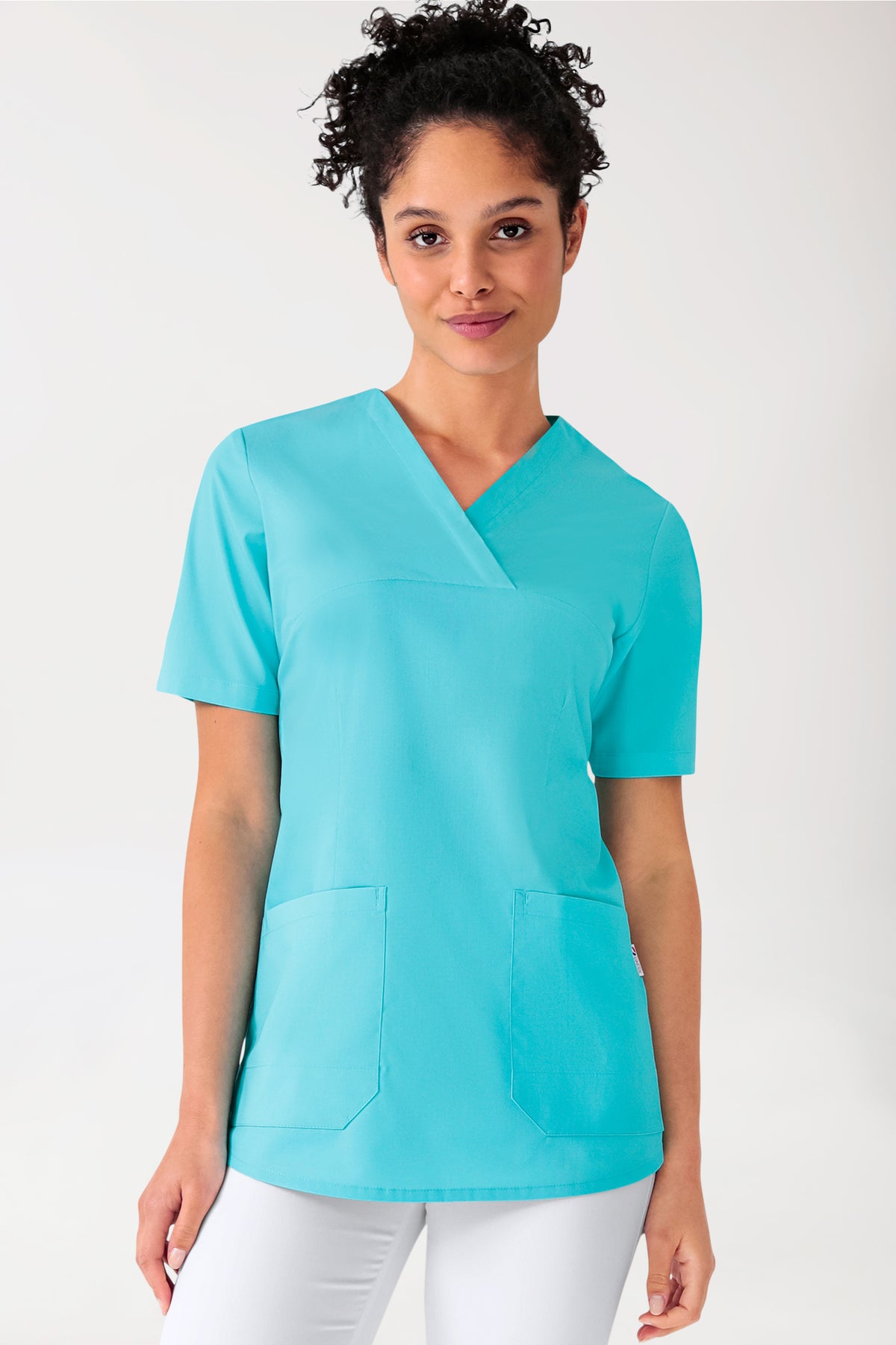 Stretch longshirt dames - V-hals blue curaçao