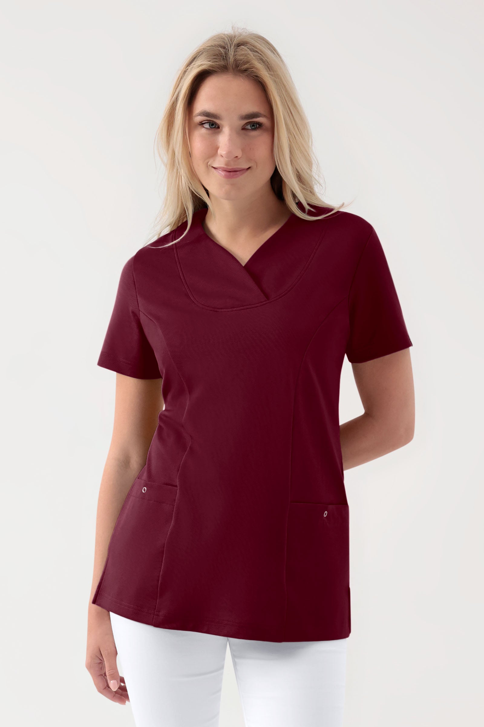 COMFY FLEX stretch oversteektuniek dames - hartvormige hals bordeaux, Voorzijde view