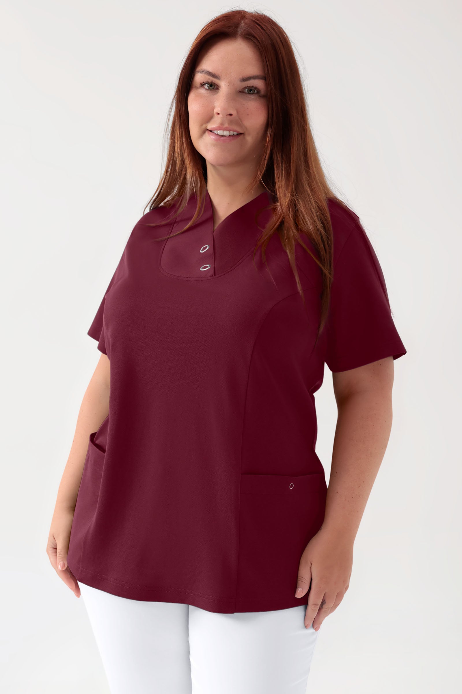 COMFY FLEX stretch oversteektuniek dames - met drukknopen bordeaux