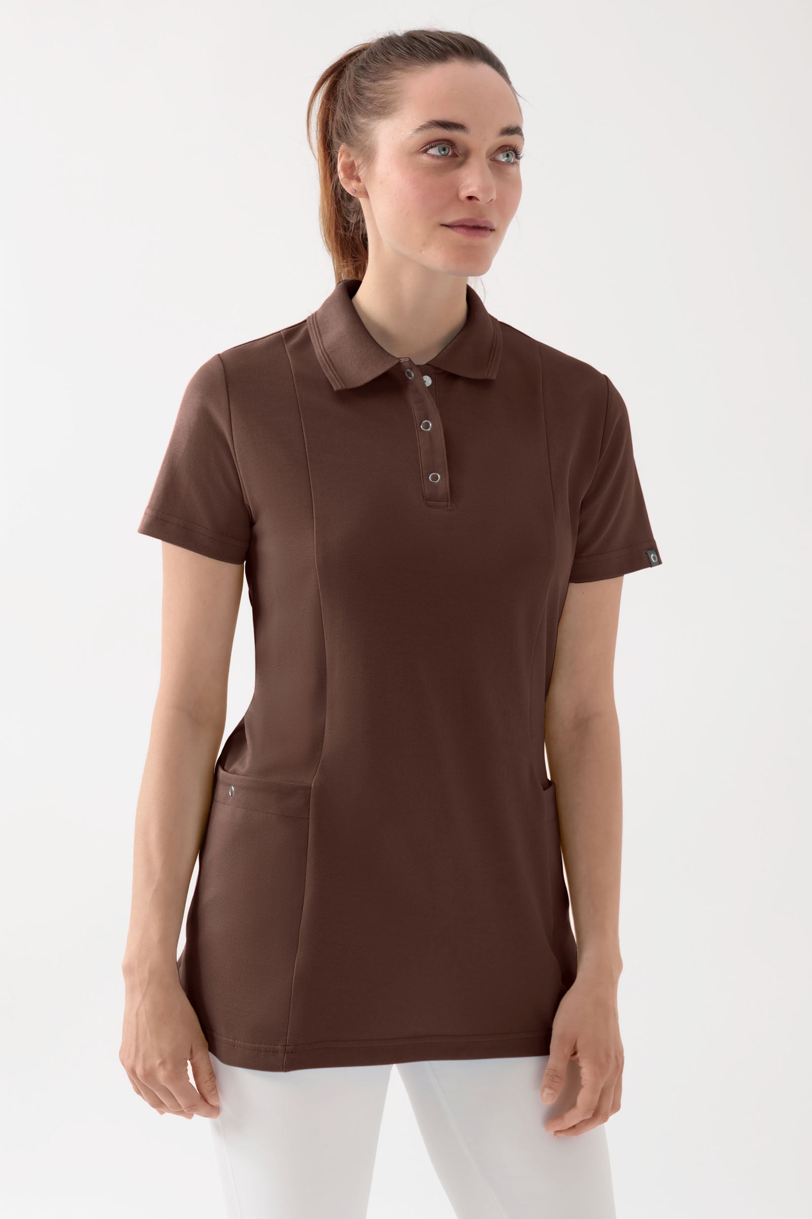 COMFY FLEX Stretch oversteektuniek dames - polokraag coffee, Voorzijde view