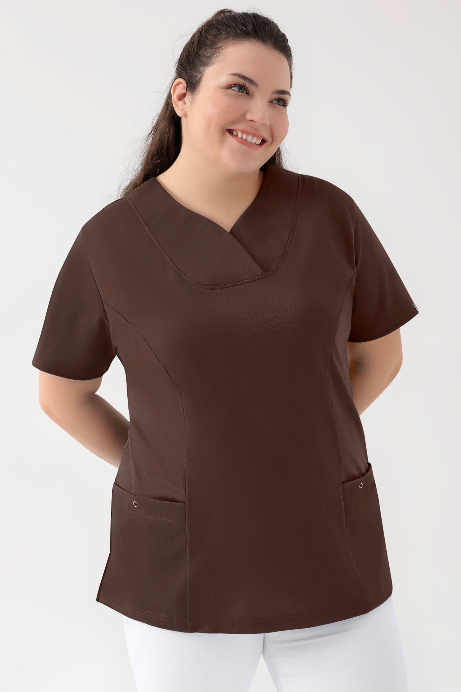 COMFY FLEX stretch oversteektuniek dames - hartvormige hals coffee