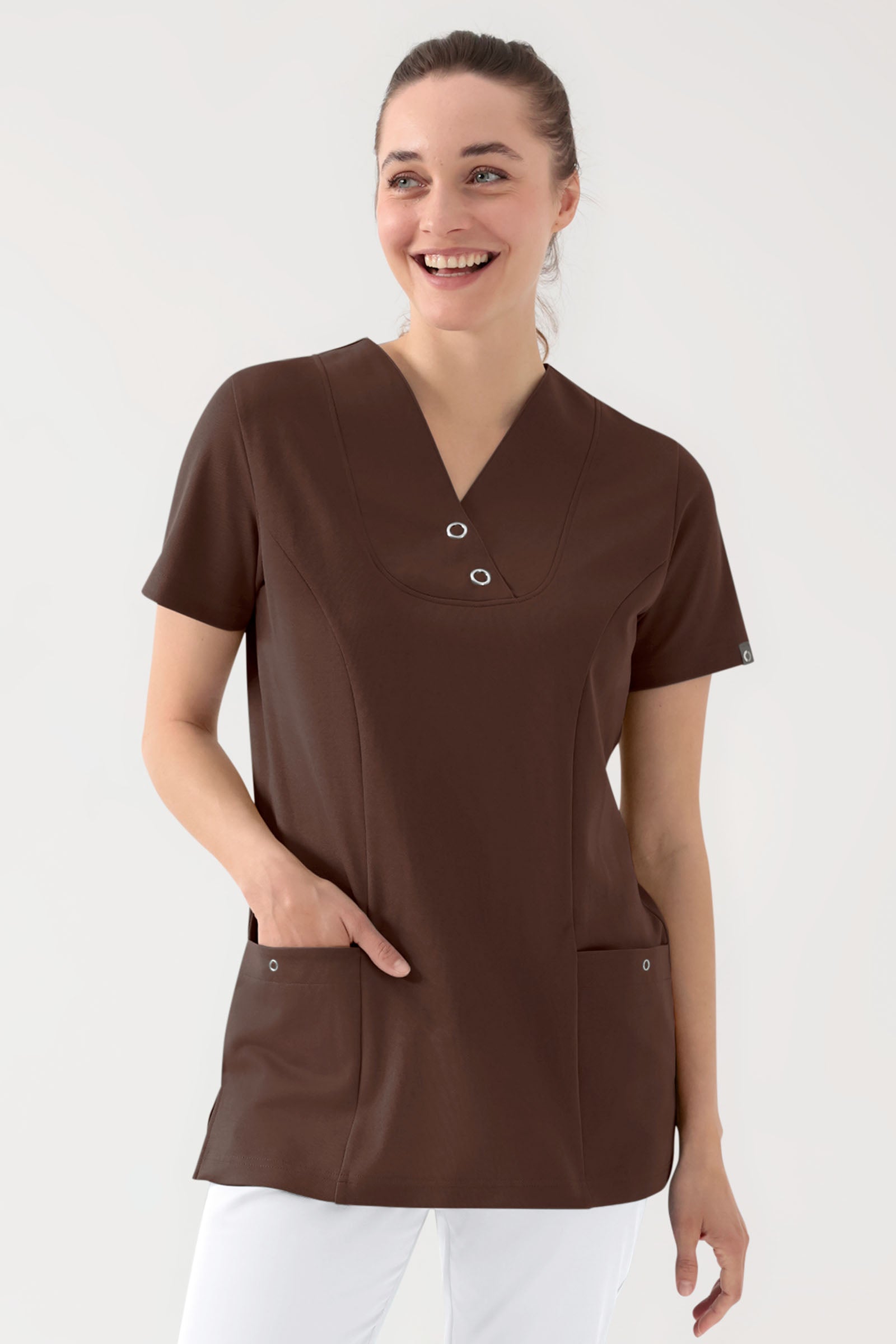 COMFY FLEX stretch oversteektuniek dames - met drukknopen coffee