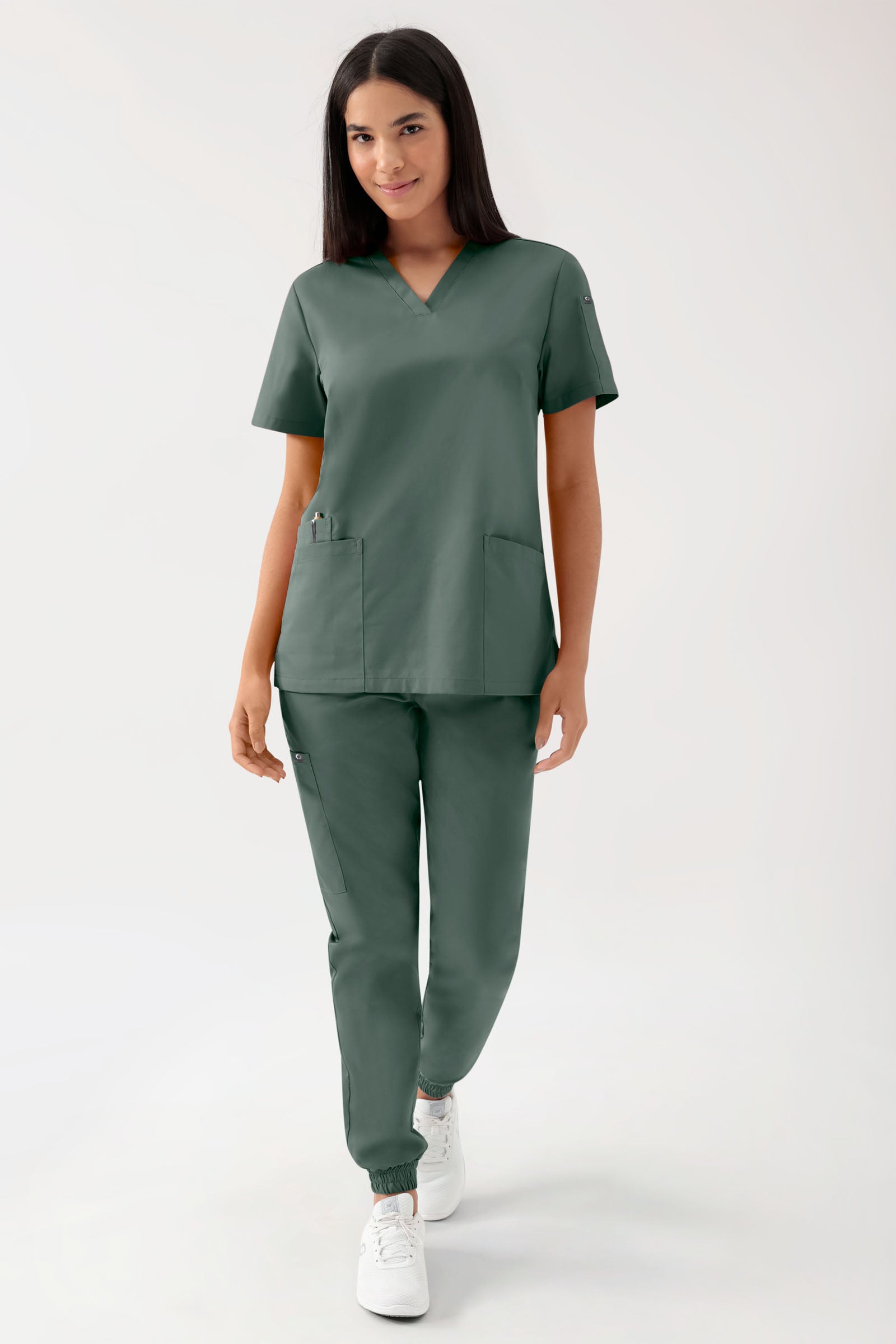 GREEN Stretch oversteektuniek dames - V-hals donkergroen