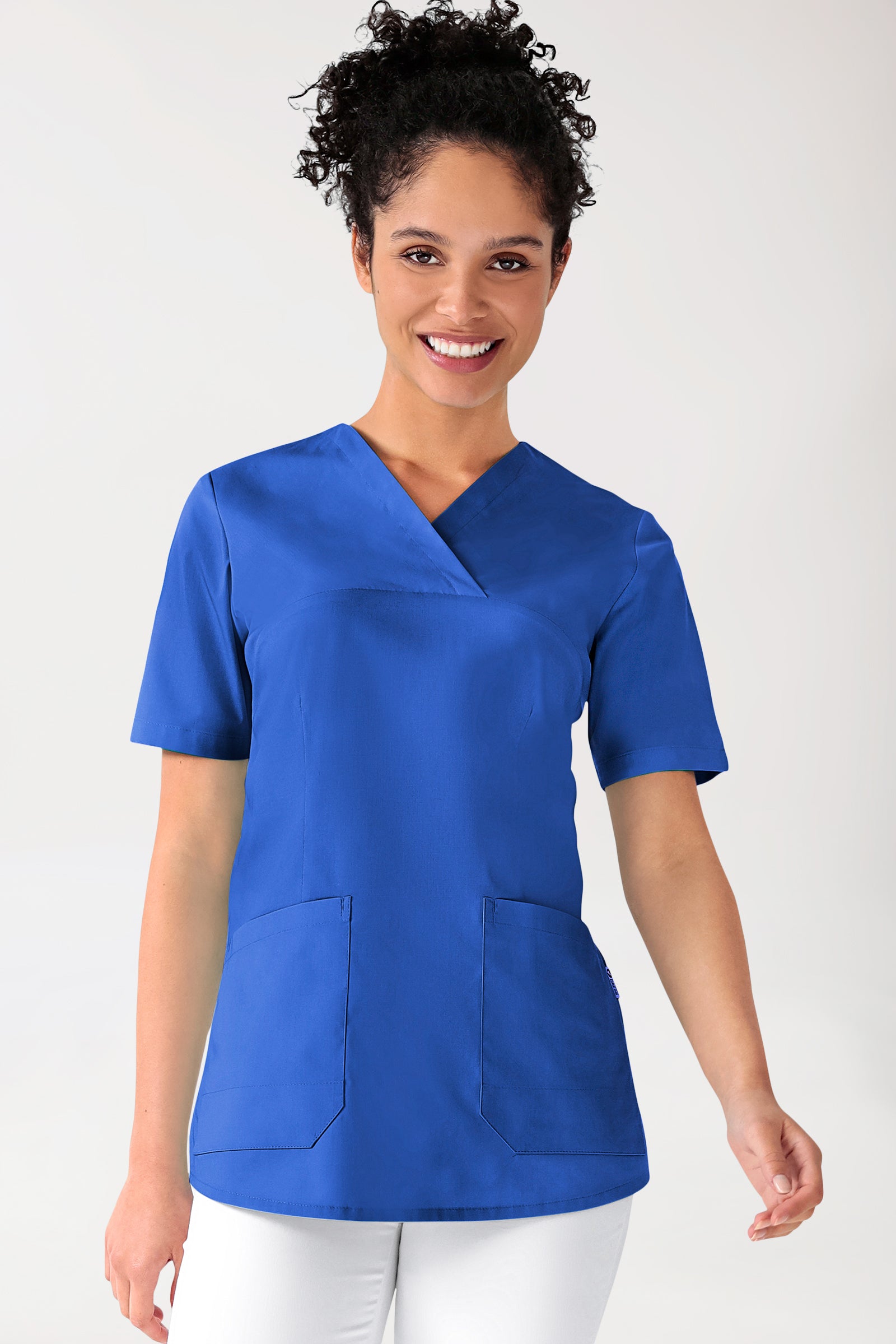 Stretch longshirt dames - V-hals koningsblauw