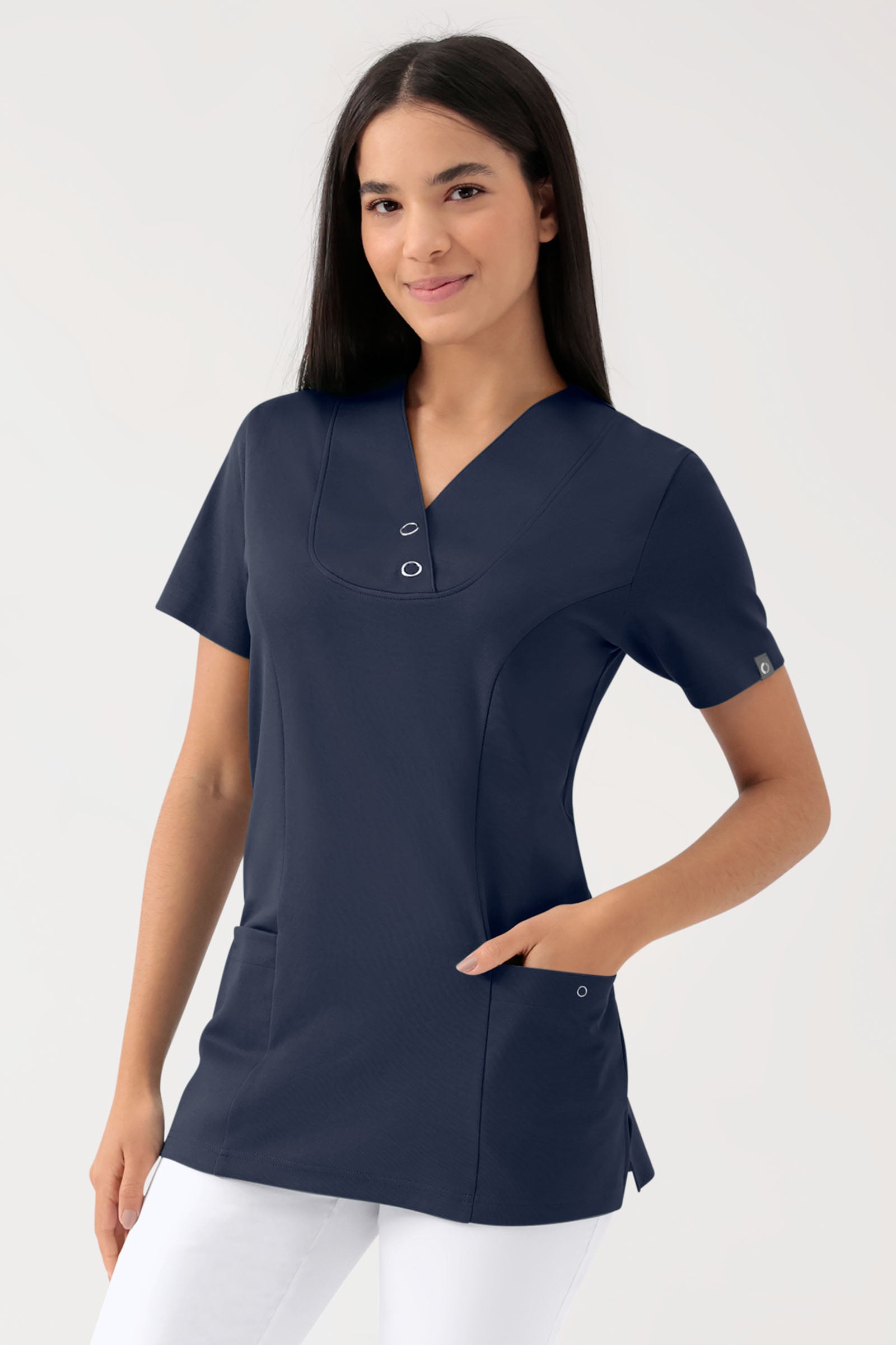 COMFY FLEX stretch oversteektuniek dames - met drukknopen navy