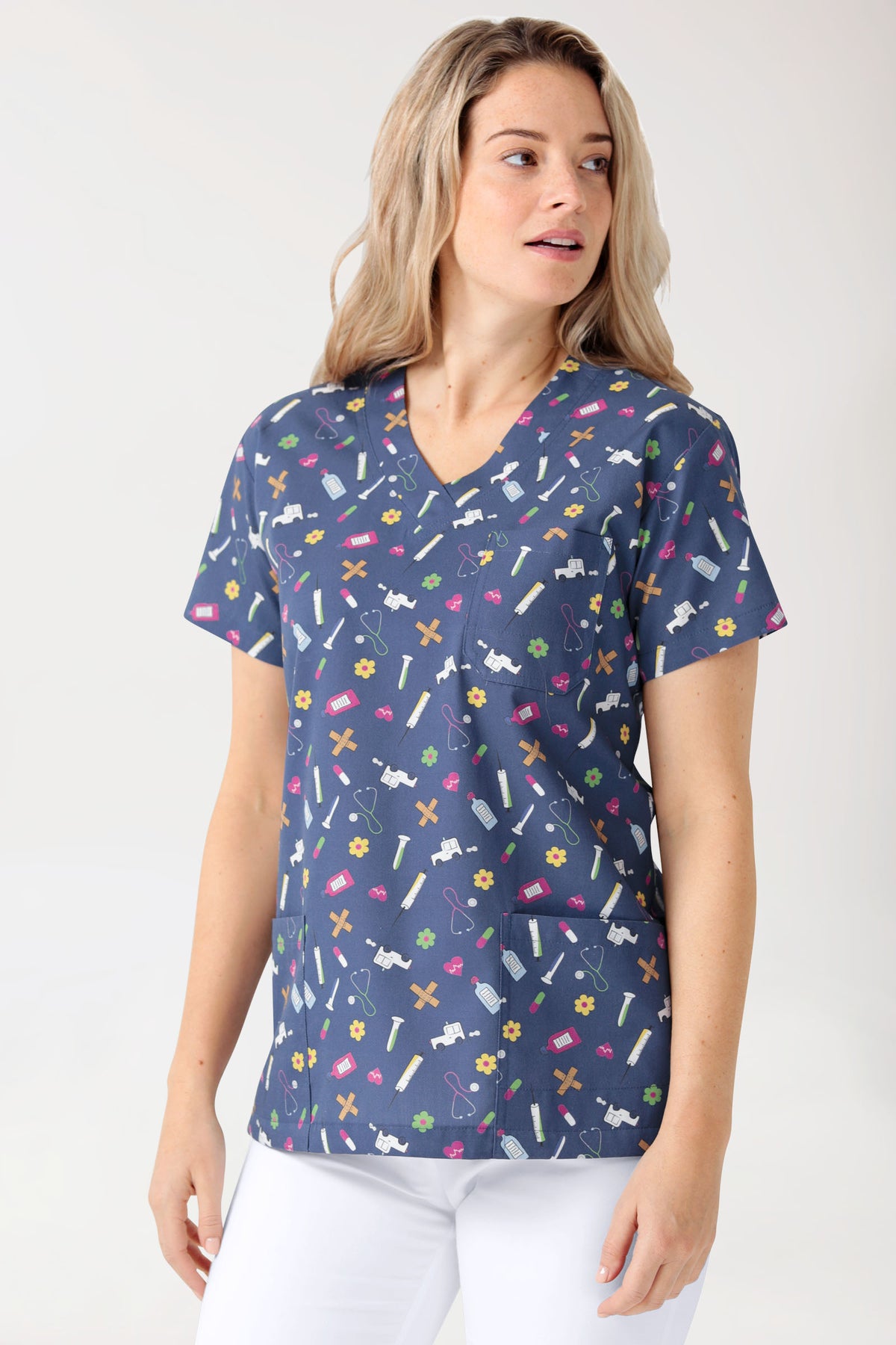 Lichte oversteektuniek - all-over print navy/bont
