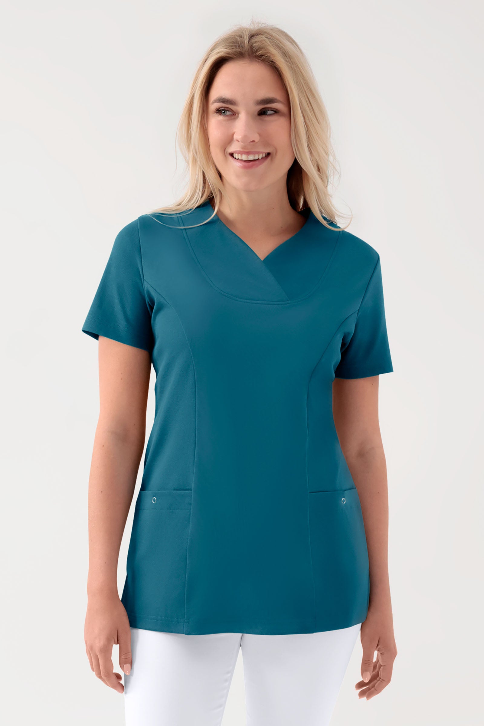 COMFY FLEX stretch oversteektuniek dames - hartvormige hals petrol