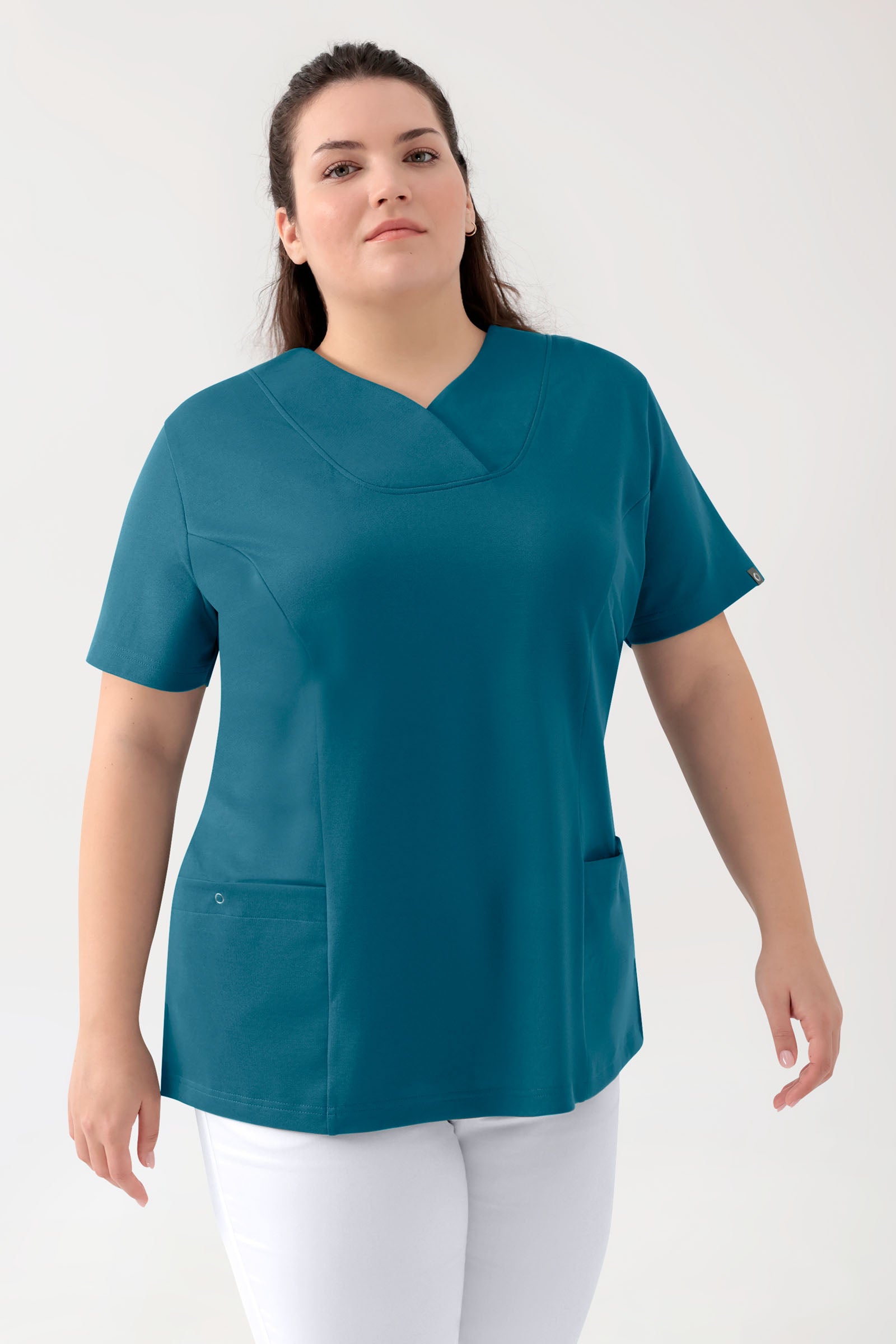 COMFY FLEX stretch oversteektuniek dames - hartvormige hals petrol