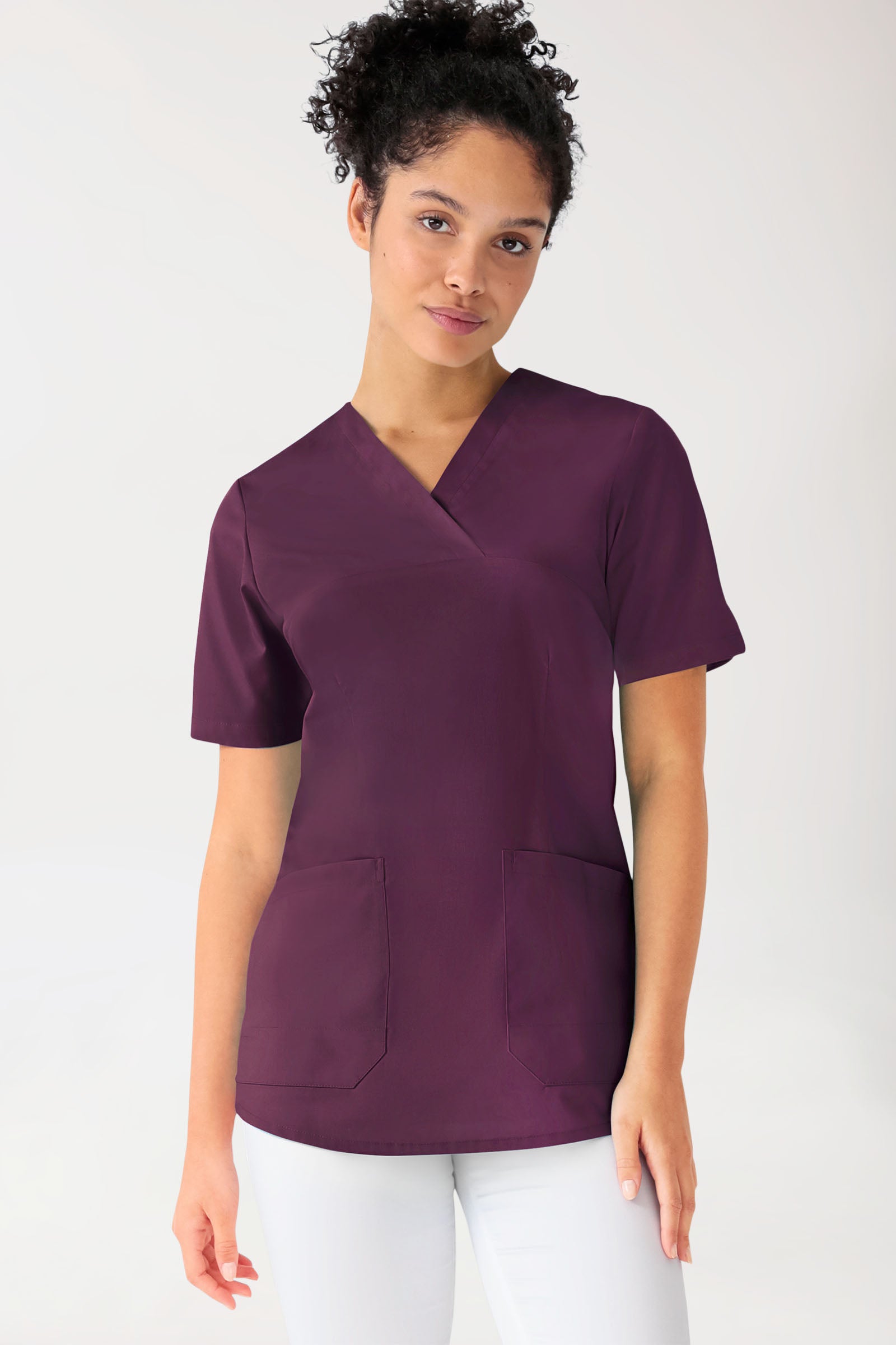 Stretch longshirt dames - V-hals pruimen