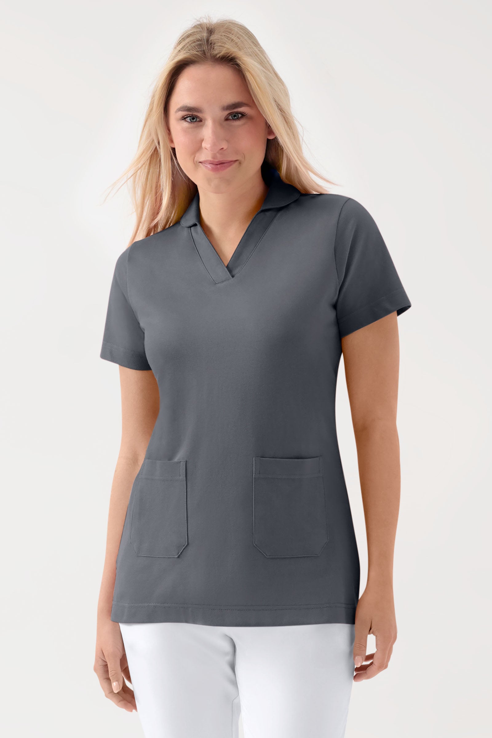 COMFY FLEX stretch oversteektuniek dames - sjaalkraag steengrijs