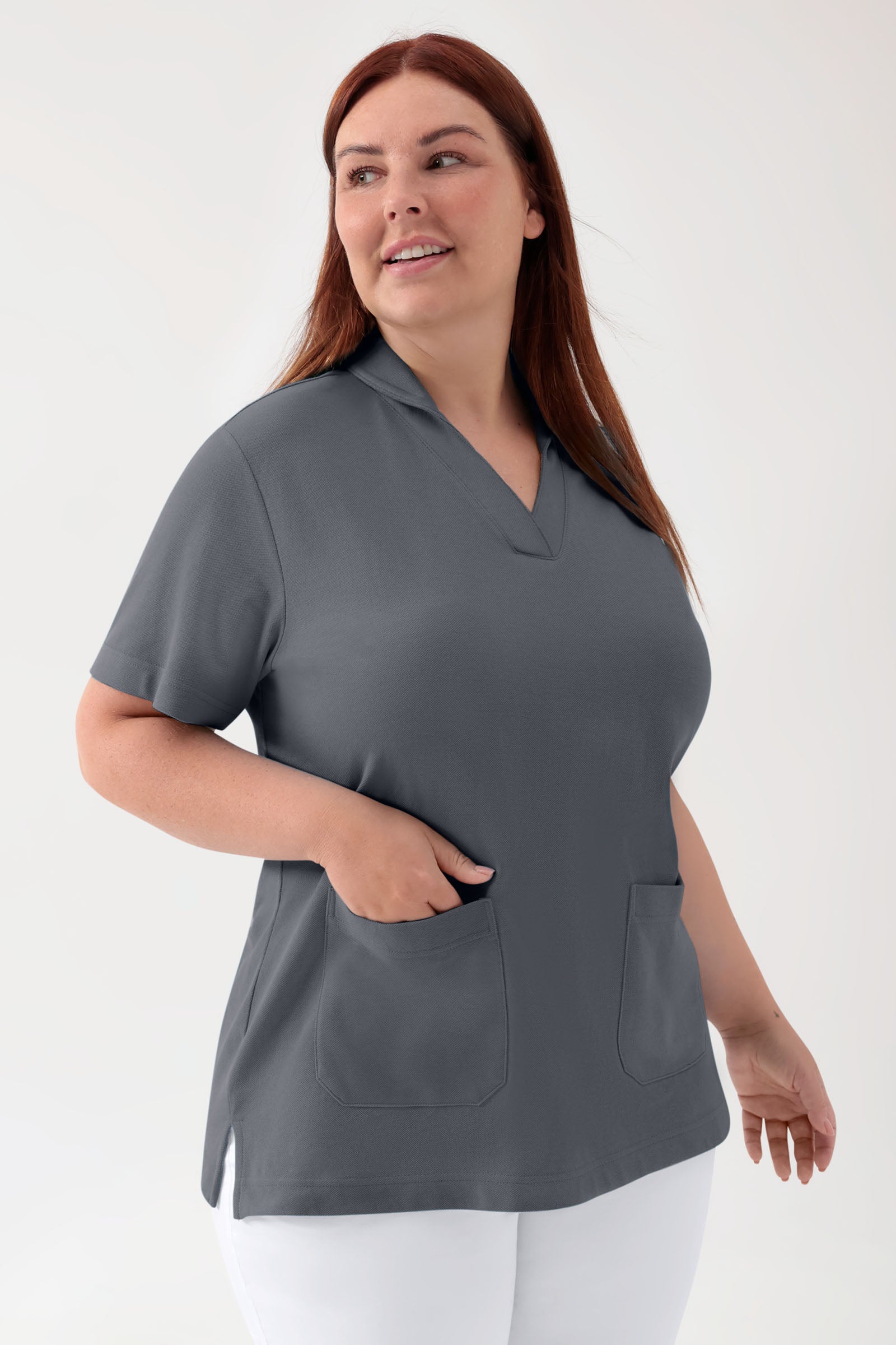 COMFY FLEX stretch oversteektuniek dames - sjaalkraag steengrijs