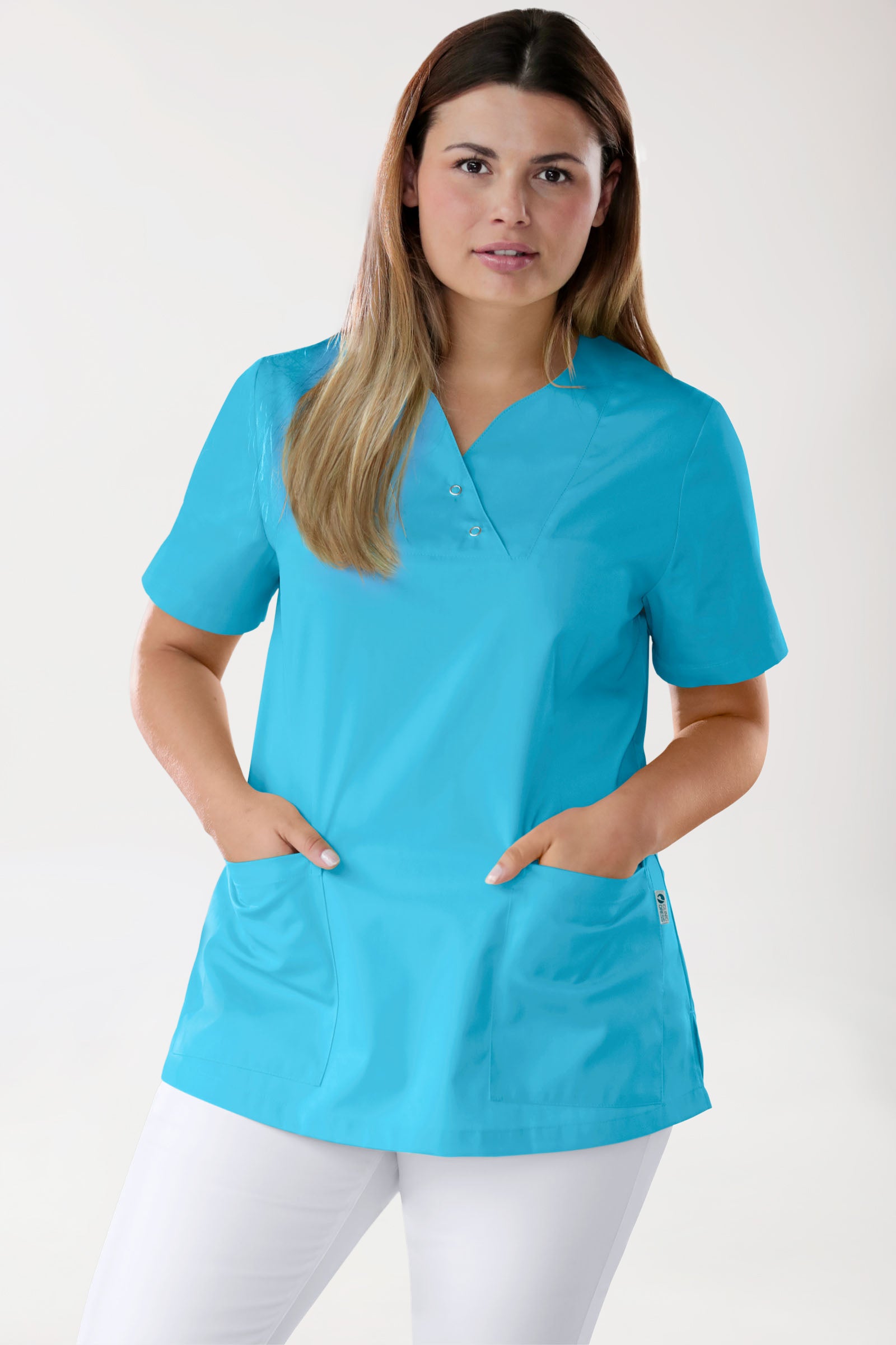 CORE oversteektuniek dames curved fit - met drukknopen turquoise