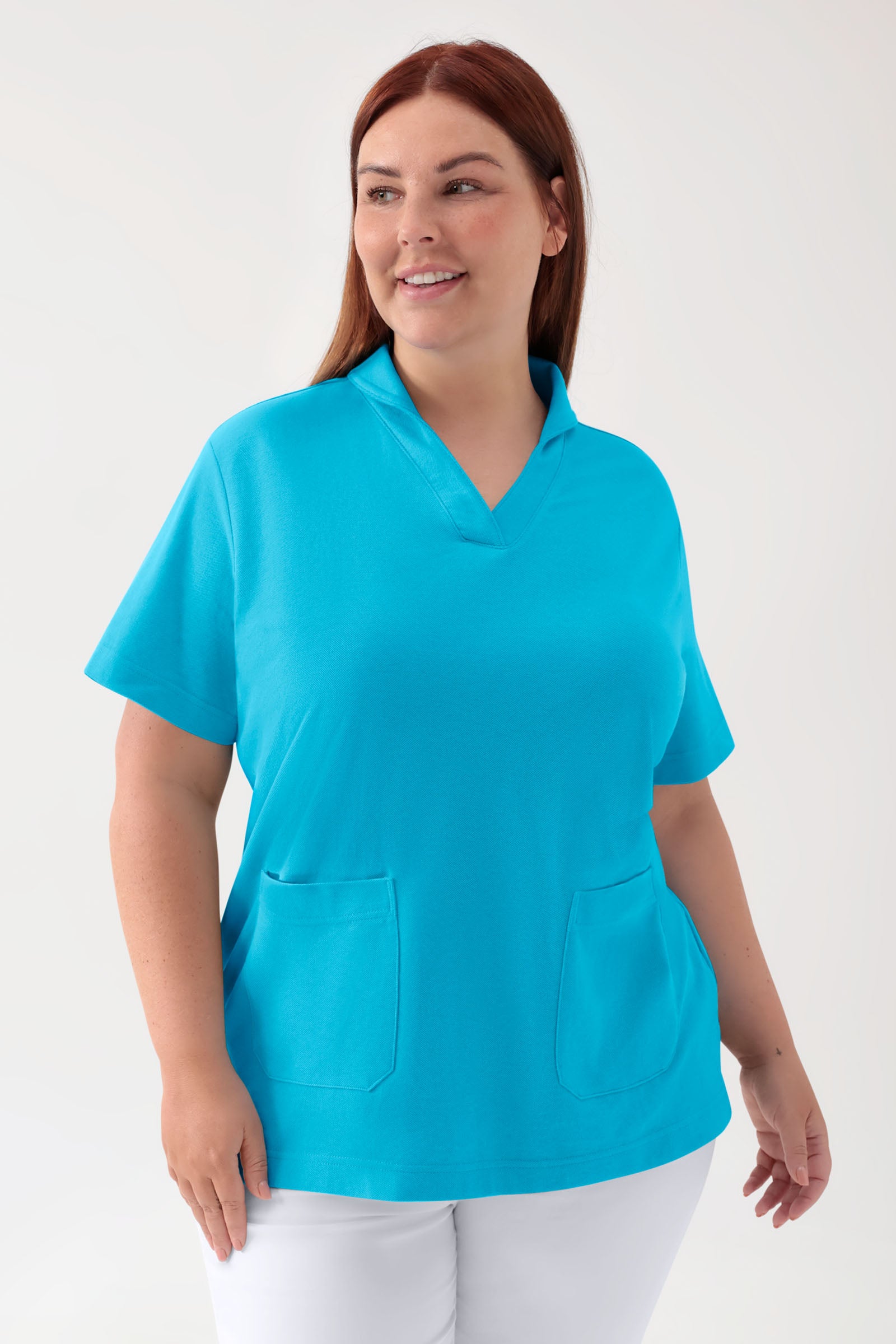 COMFY FLEX stretch oversteektuniek dames - sjaalkraag turquoise
