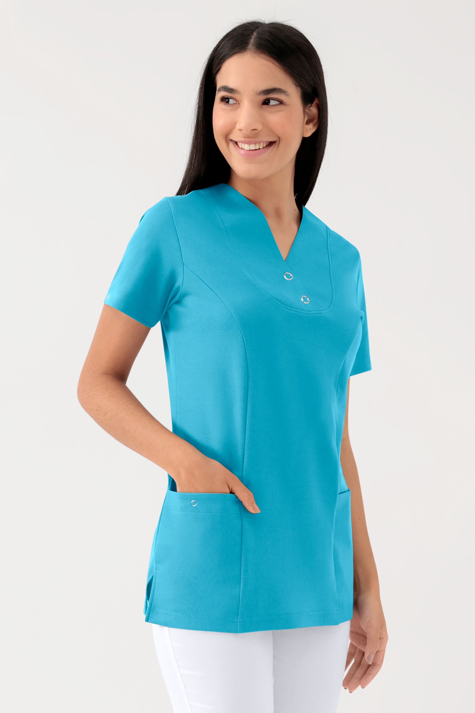 COMFY FLEX stretch oversteektuniek dames - met drukknopen turquoise