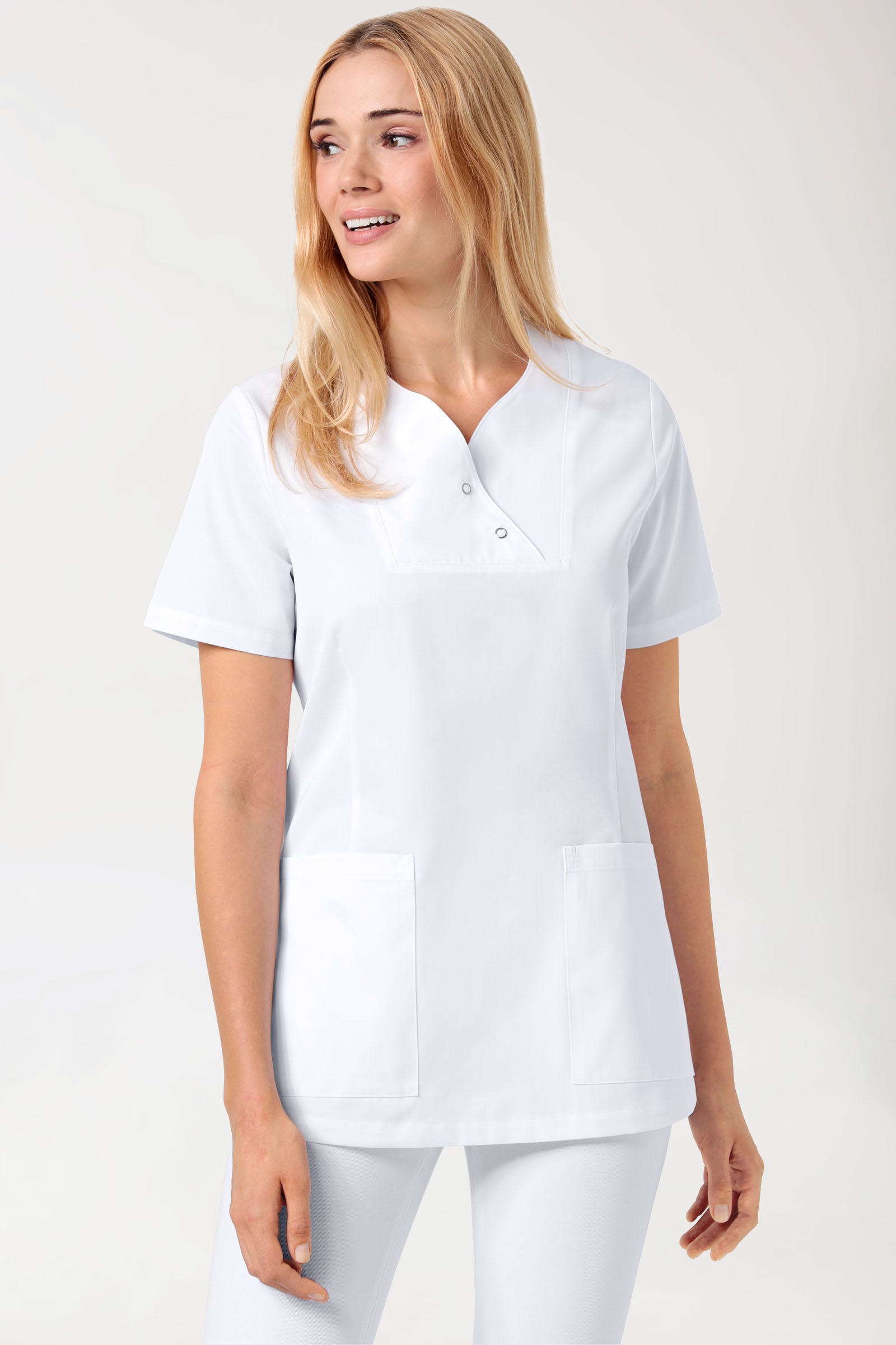 CORE oversteektuniek dames curved fit - met drukknopen wit